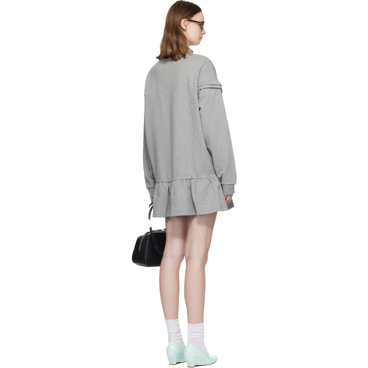  Shushu/tong Gray Raw-edge Wave Collar Tuck Detail Sweatshirt Minidress 