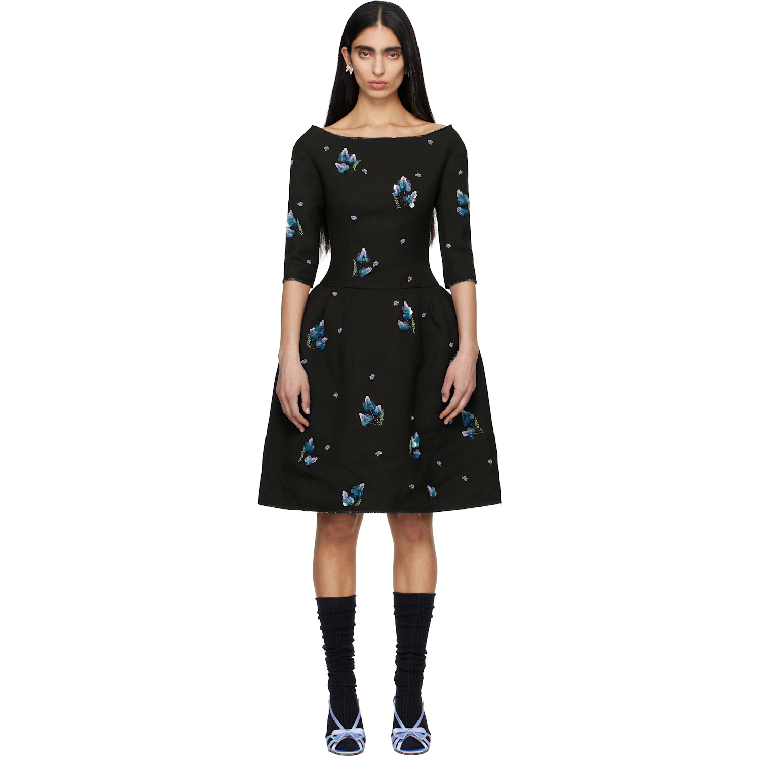 SHUSHU/TONG Navy Corset Waist Off-Shoulder Midi Dress