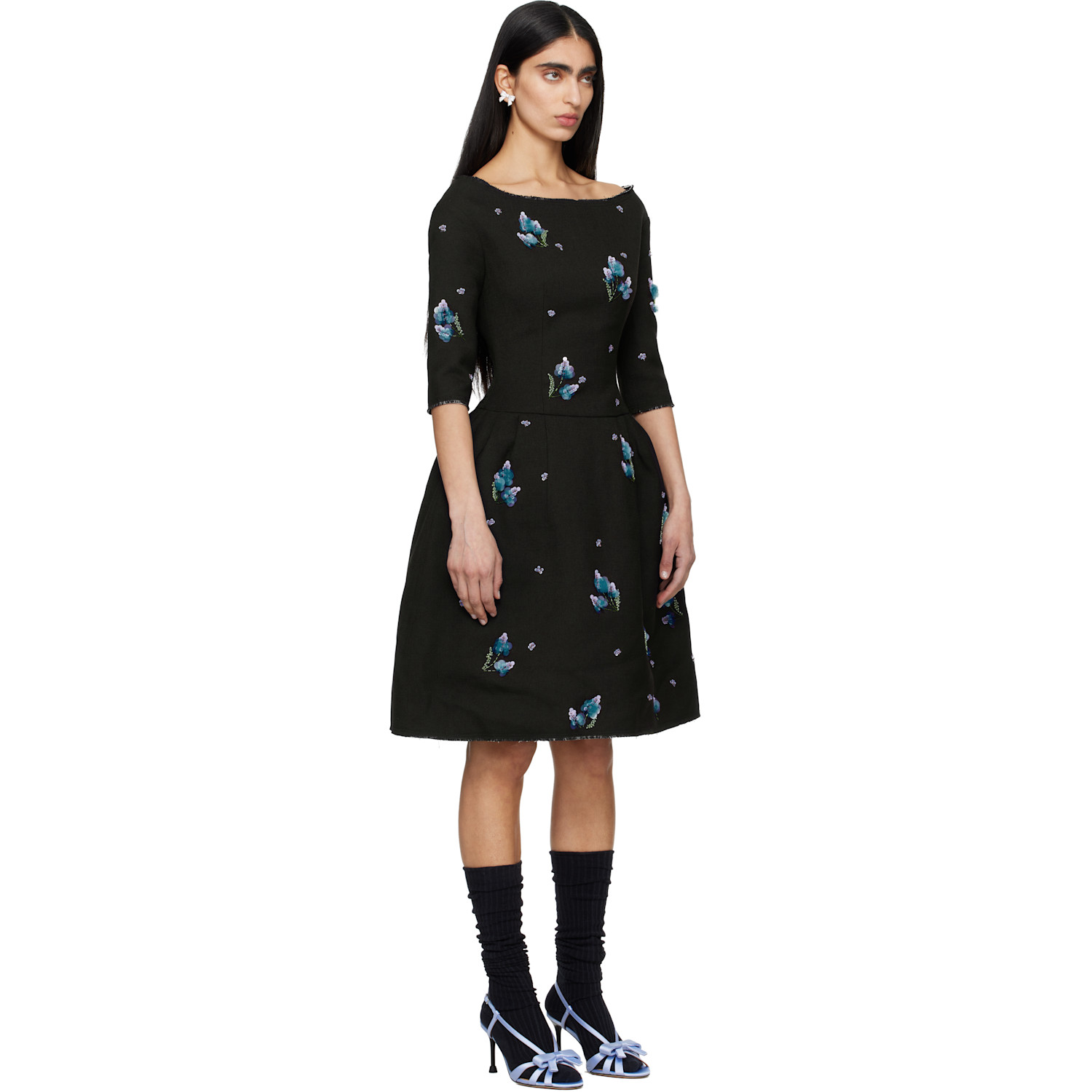  Shushu/tong Navy Corset Waist Off-shoulder Midi Dress 