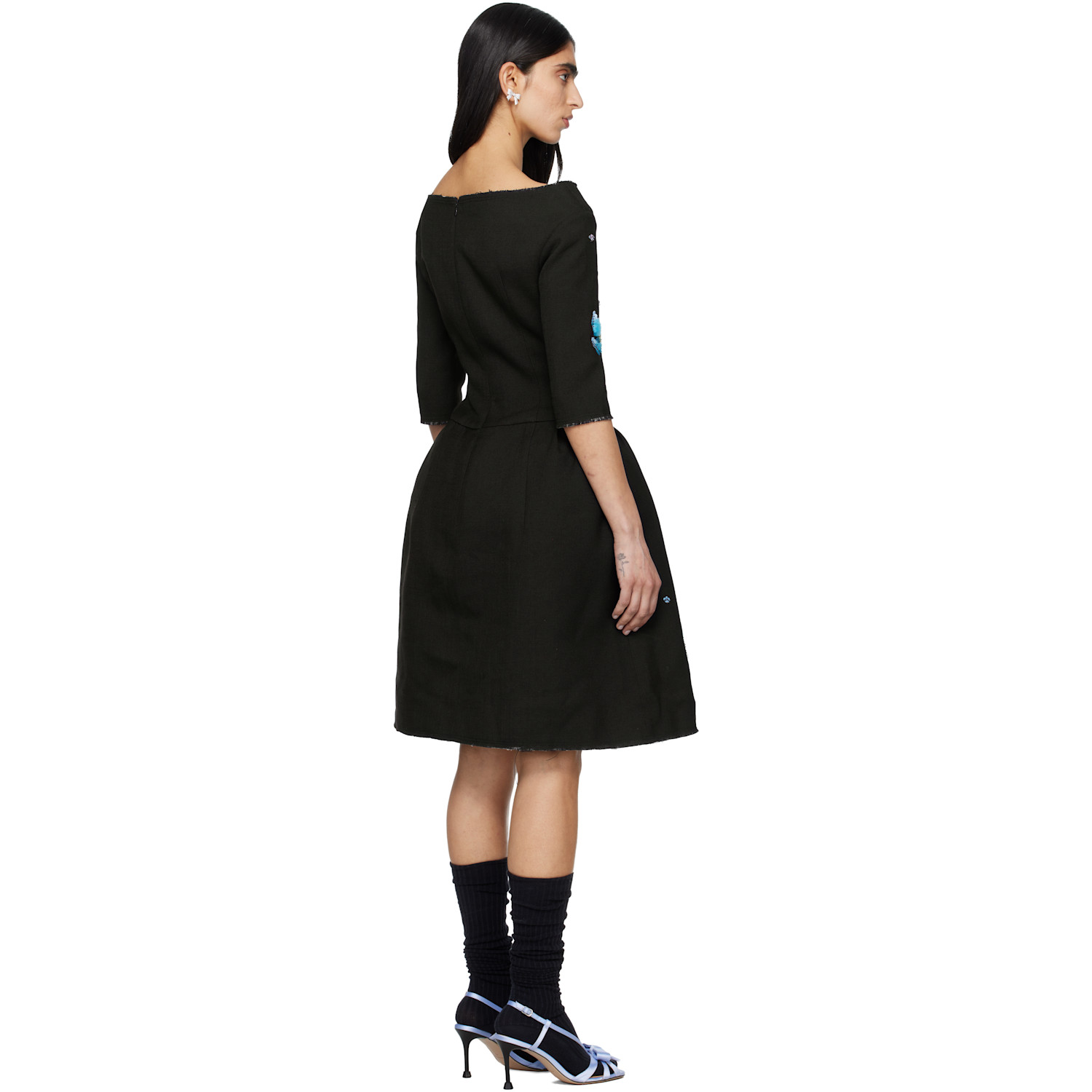 Shushu/tong Navy Corset Waist Off-shoulder Midi Dress 
