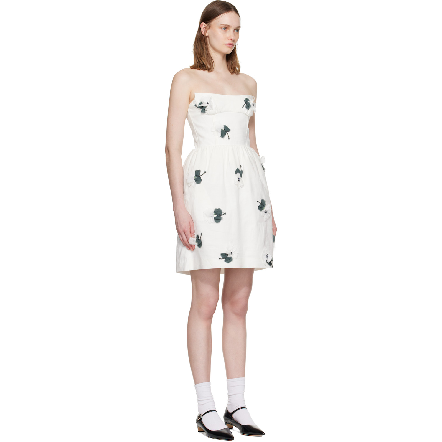  Shushu/tong White Floral Appliqué Strapless Minidress 