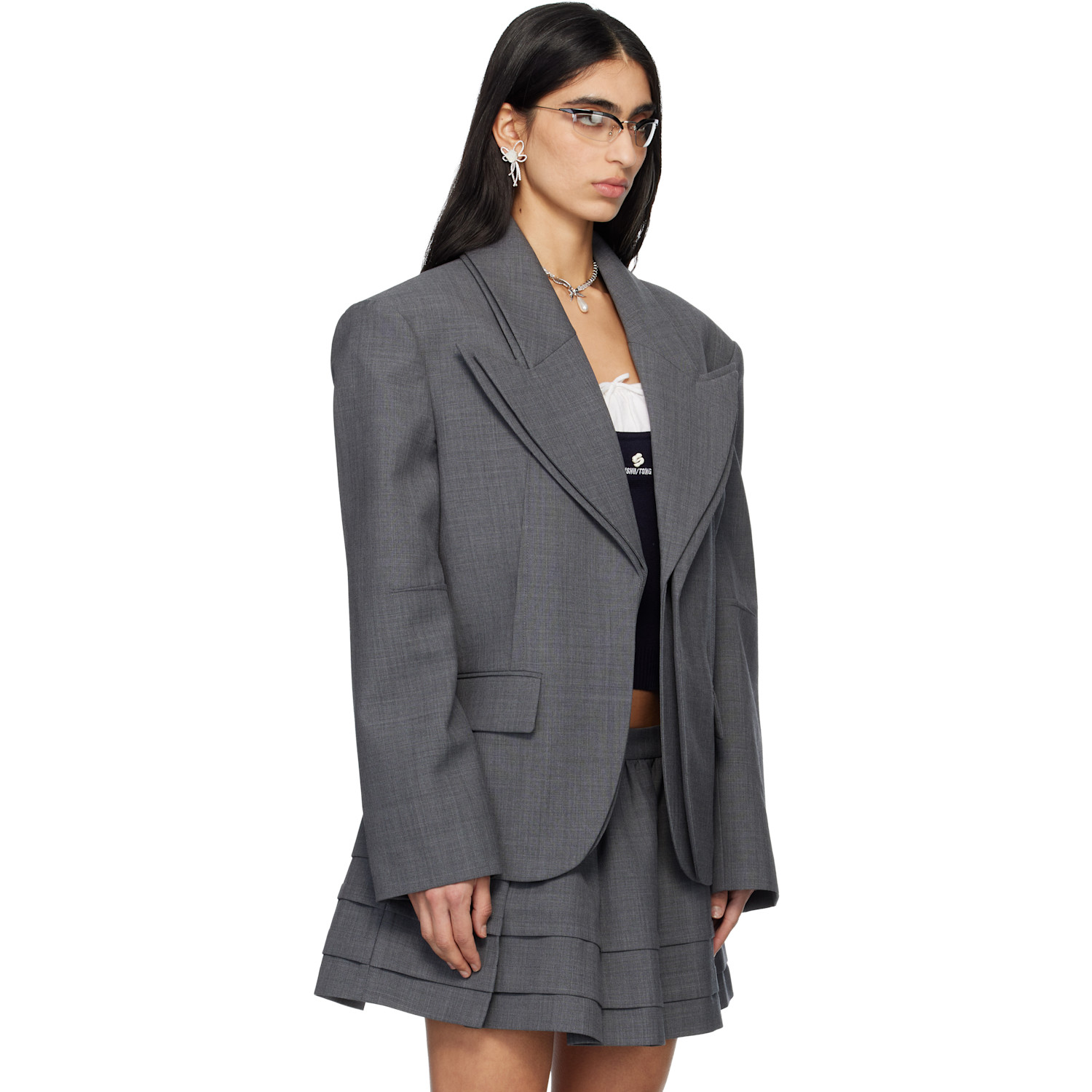  Shushu/tong Gray Peak Lapel Oversized Blazer 