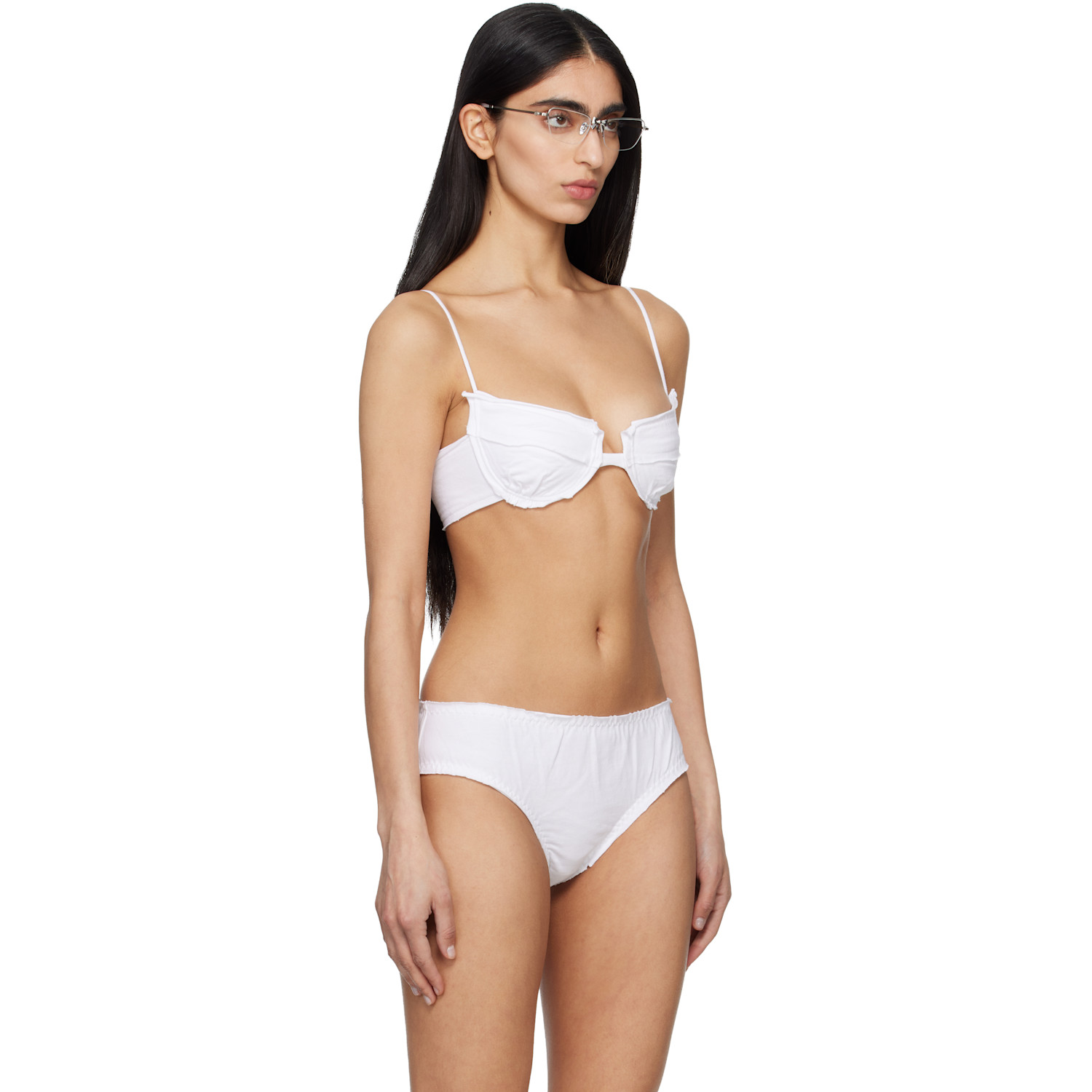  Shushu/tong White Raw Edge Bralette & Briefs Set 