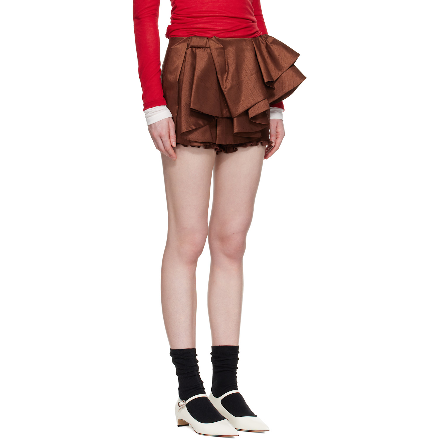  Shushu/tong Brown Asymmetrical Bow & Ruffle Miniskirt 