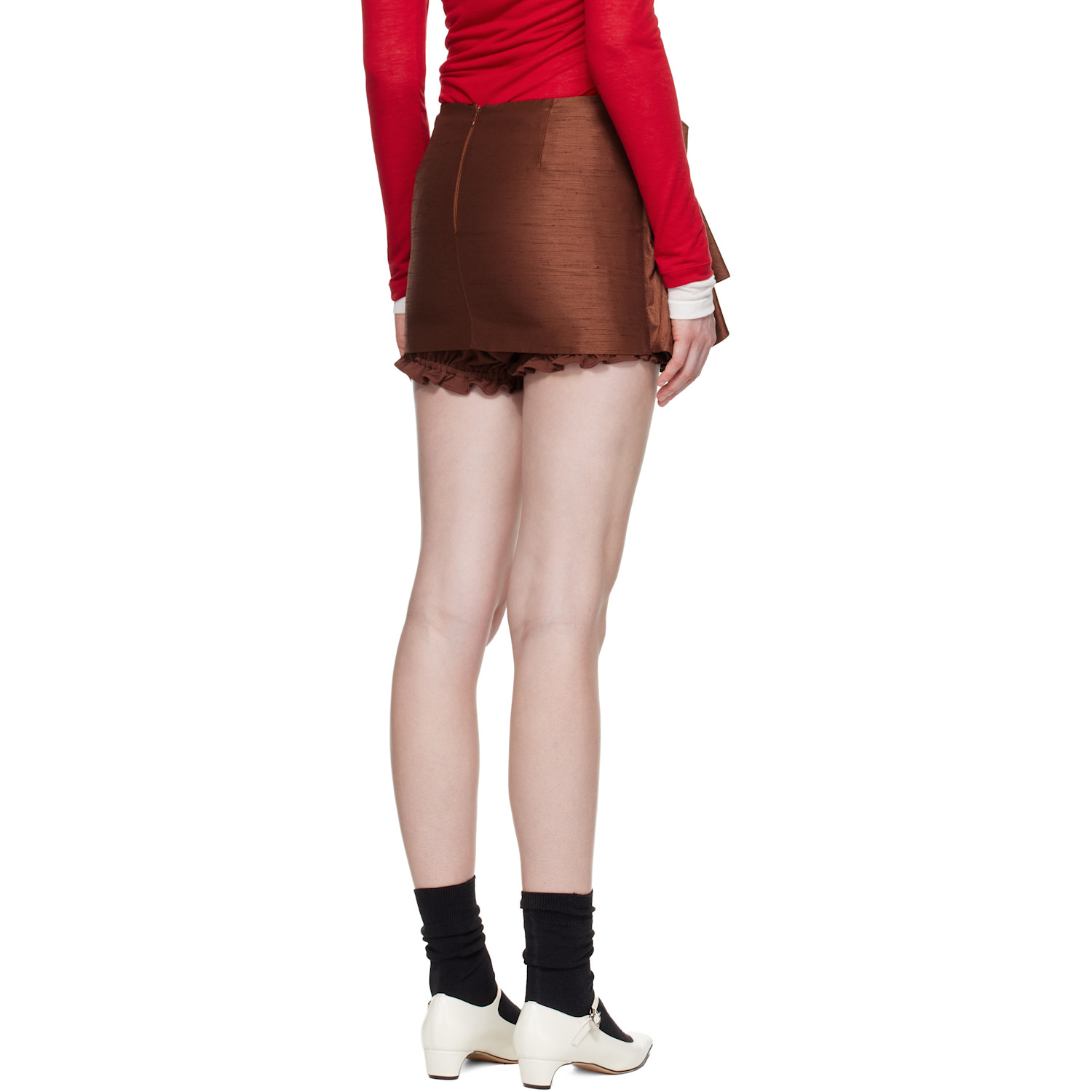  Shushu/tong Brown Asymmetrical Bow & Ruffle Miniskirt 