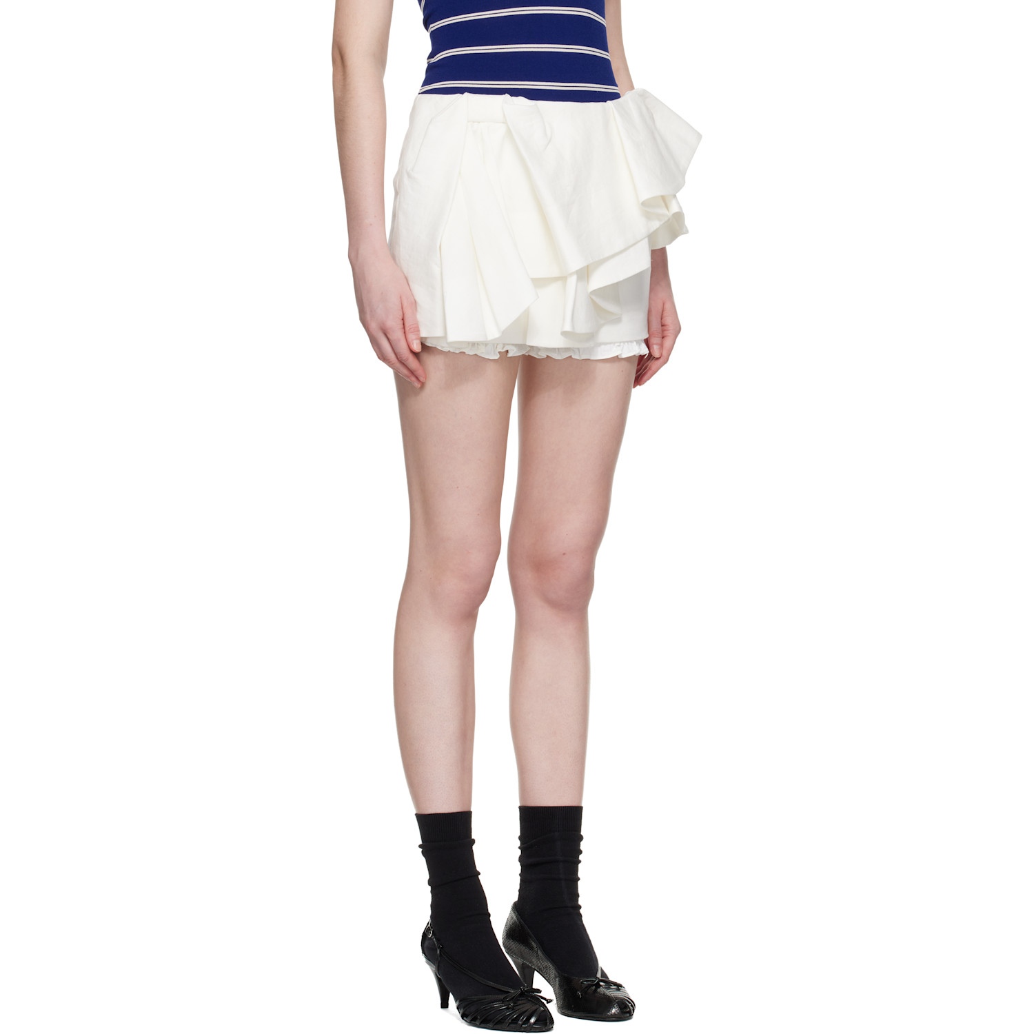  Shushu/tong White Asymmetrical Bow & Ruffle Miniskirt 