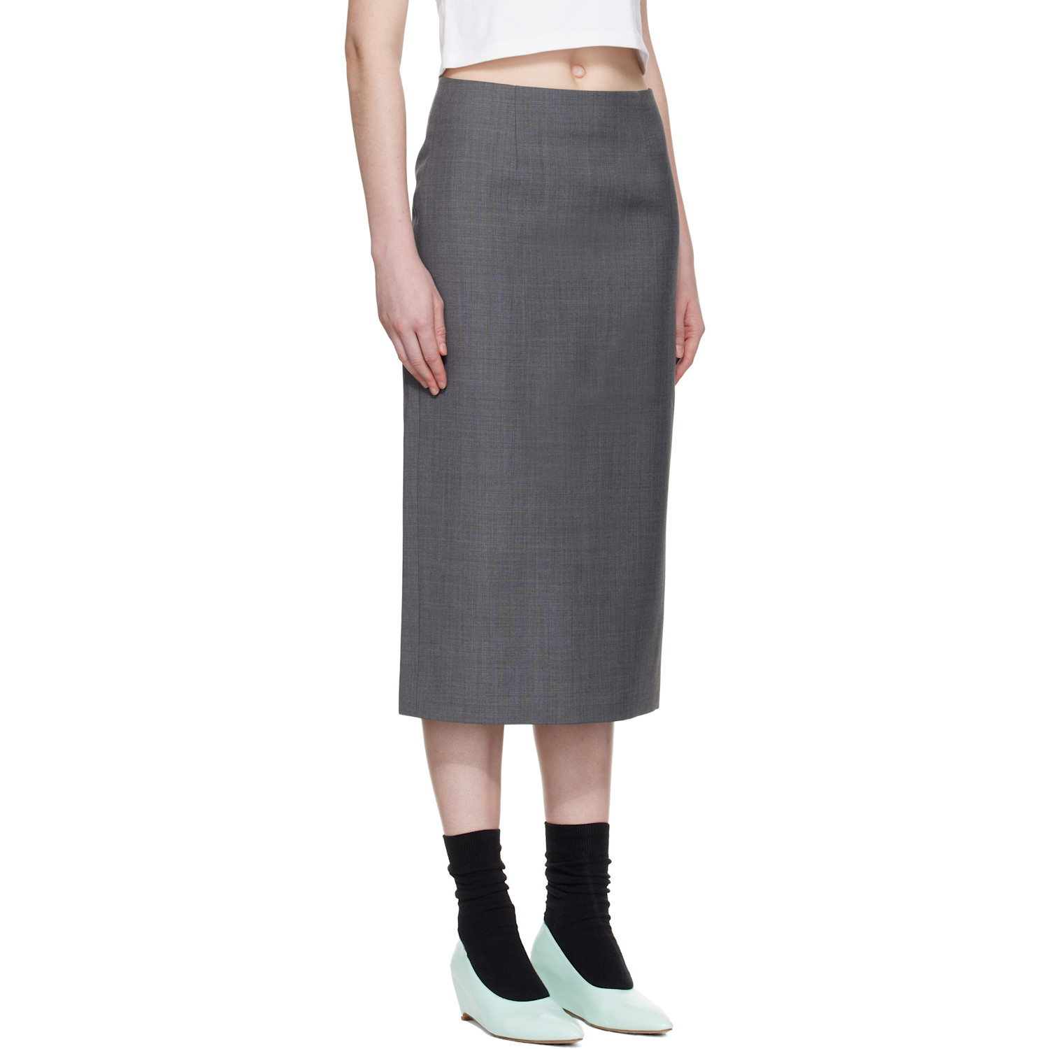  Shushu/tong Gray Straight Fitted Midi Skirt 