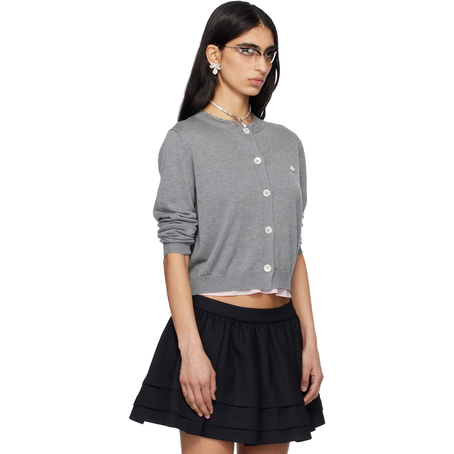  Shushu/tong Gray Logo-stitch Knit Cardigan 