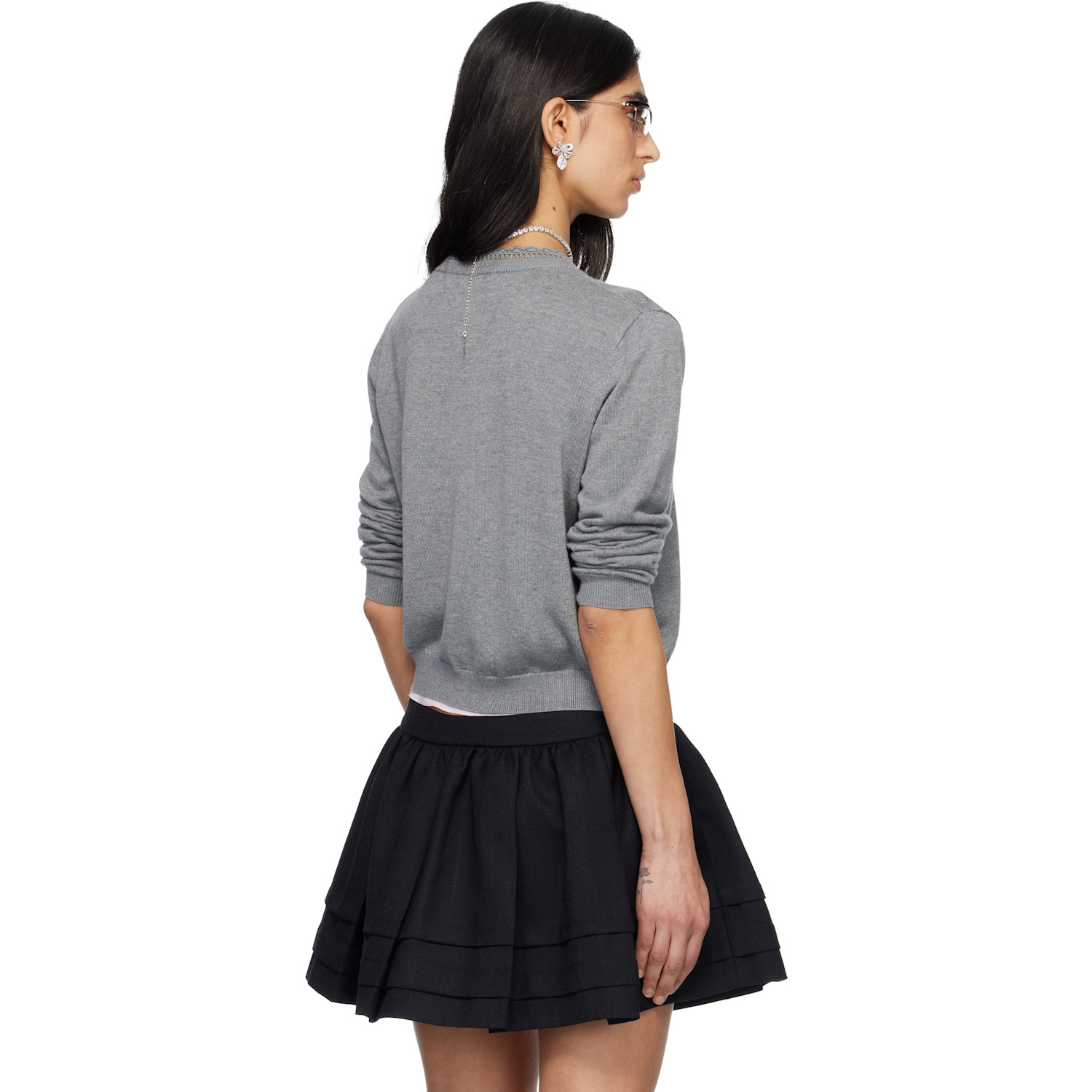  Shushu/tong Gray Logo-stitch Knit Cardigan 