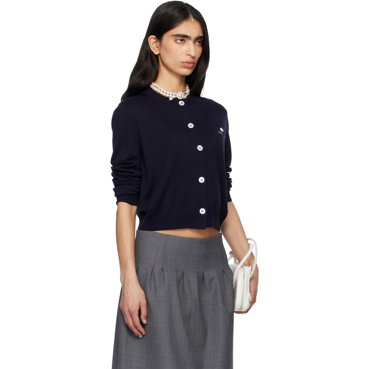  Shushu/tong Navy Logo-stitch Knit Cardigan 