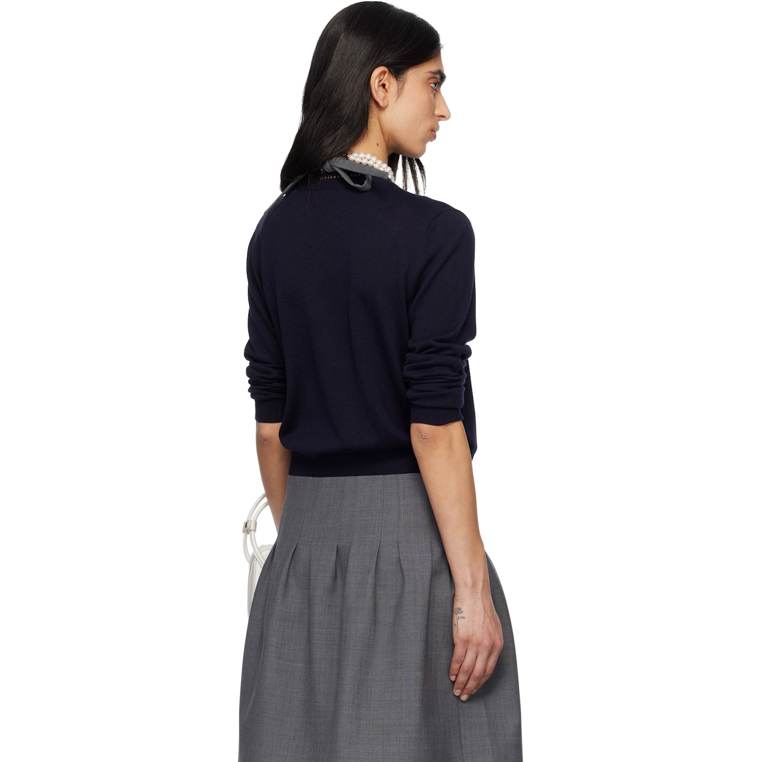  Shushu/tong Navy Logo-stitch Knit Cardigan 