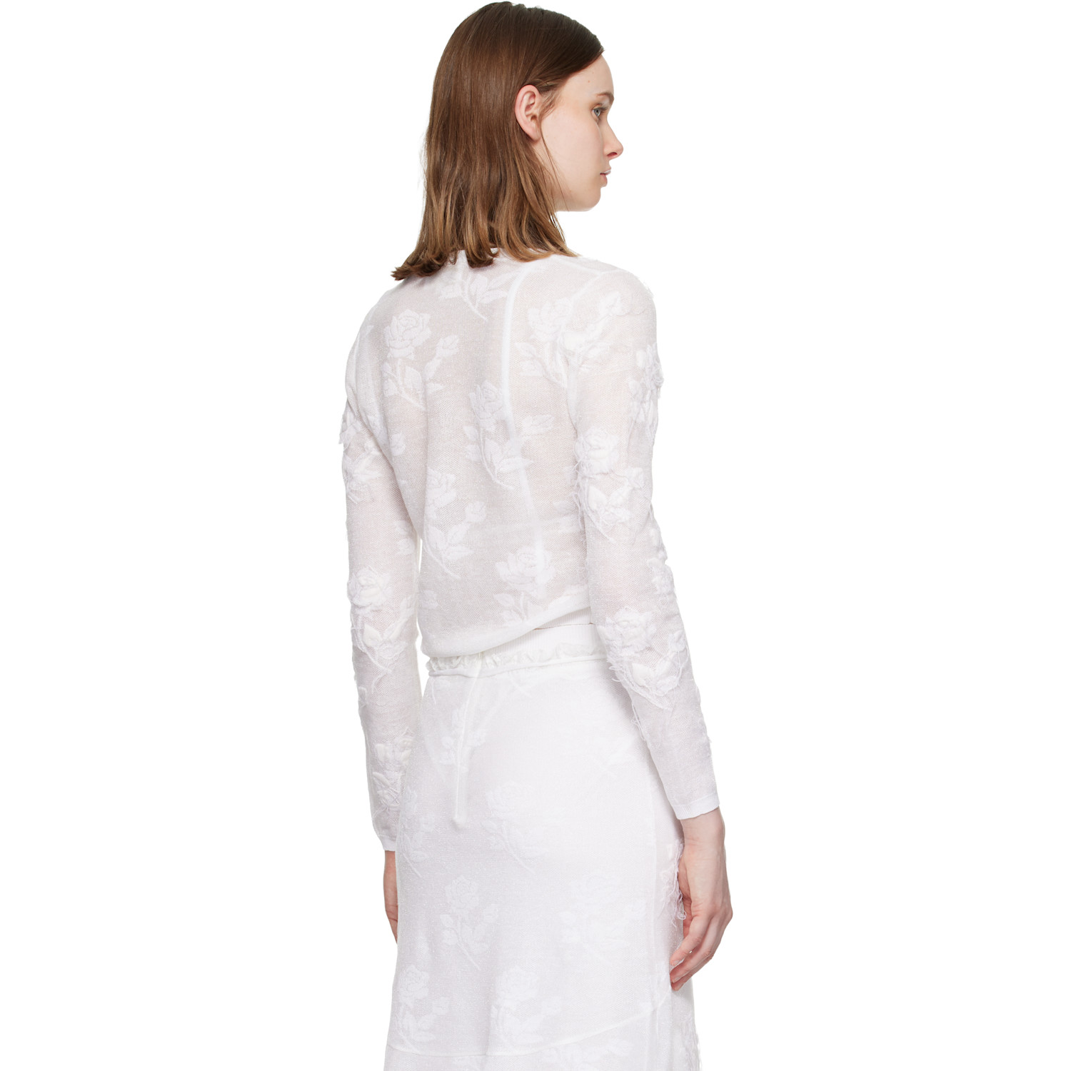  Shushu/tong White Threadwork Bow Cardigan 