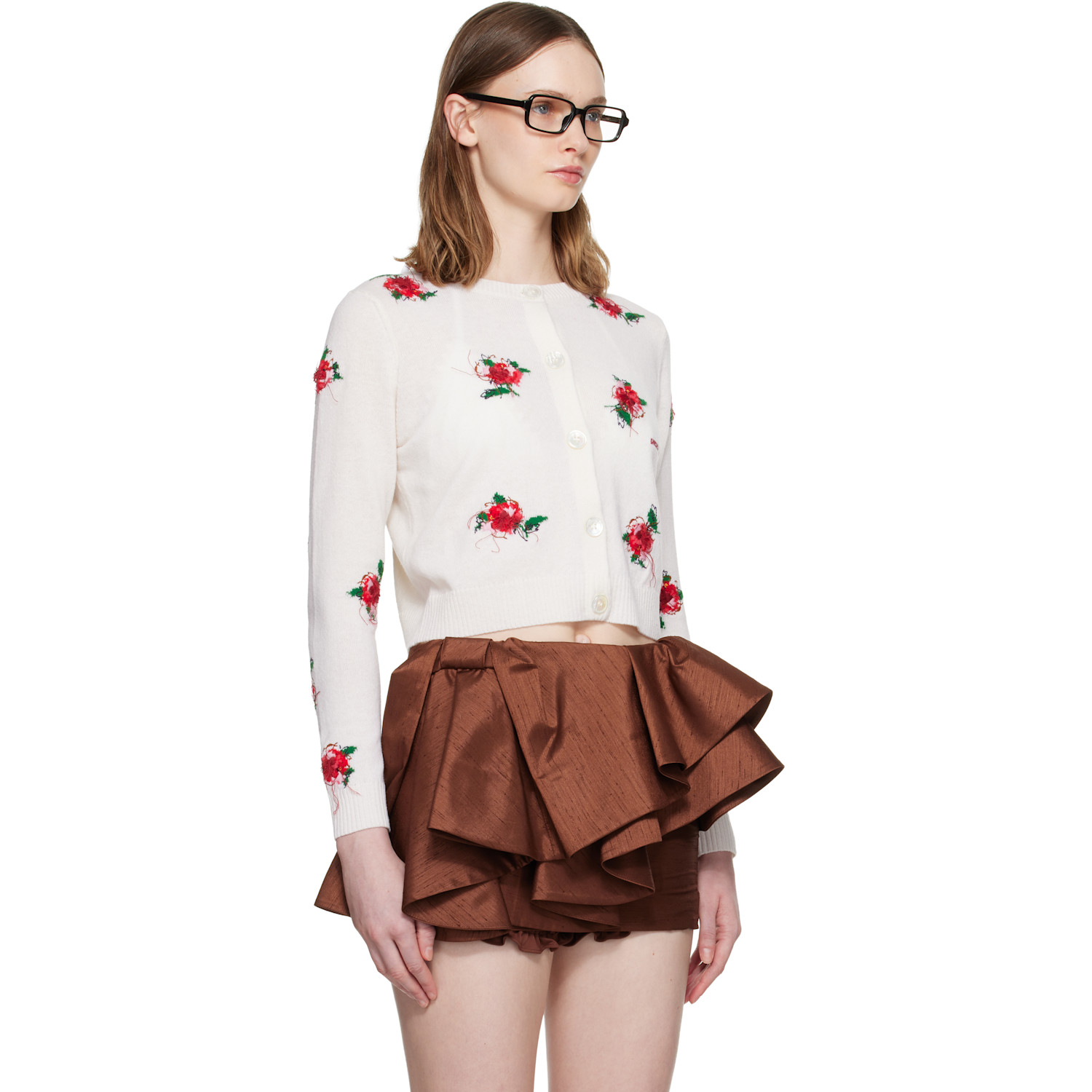 Shushu/tong White Threadwork Knit Cardigan 