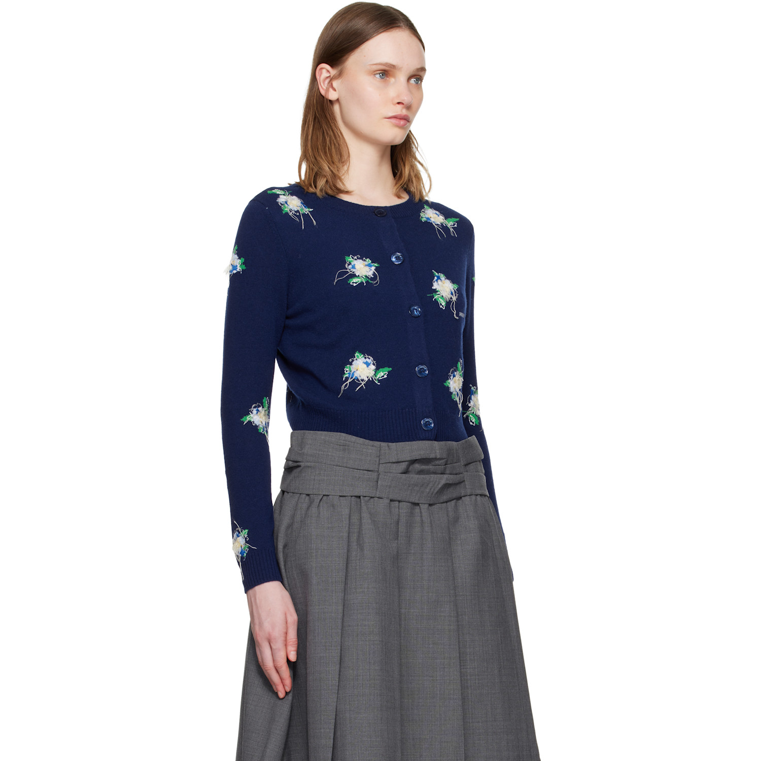  Shushu/tong Navy Threadwork Knit Cardigan 