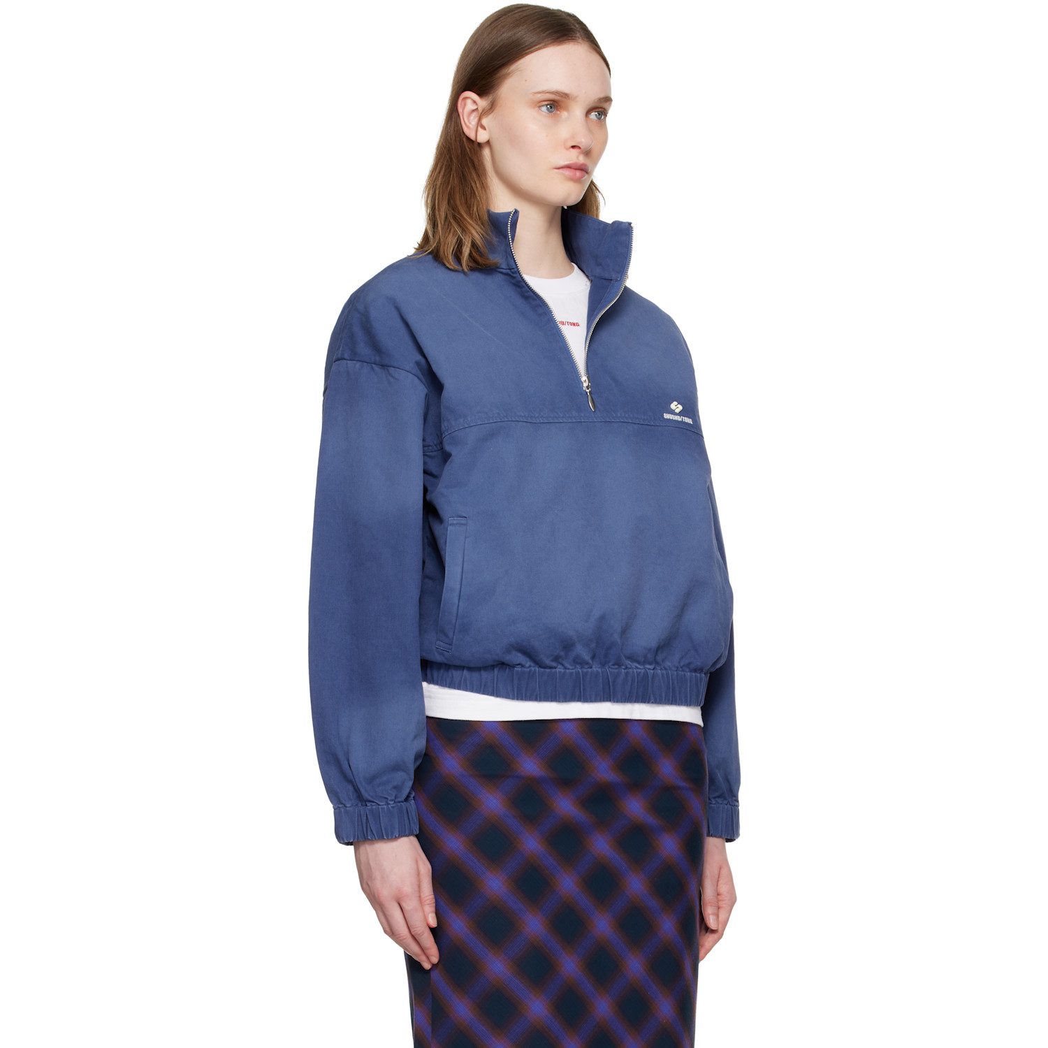  Shushu/tong Blue Stand Neck Pullover Sweatshirt 