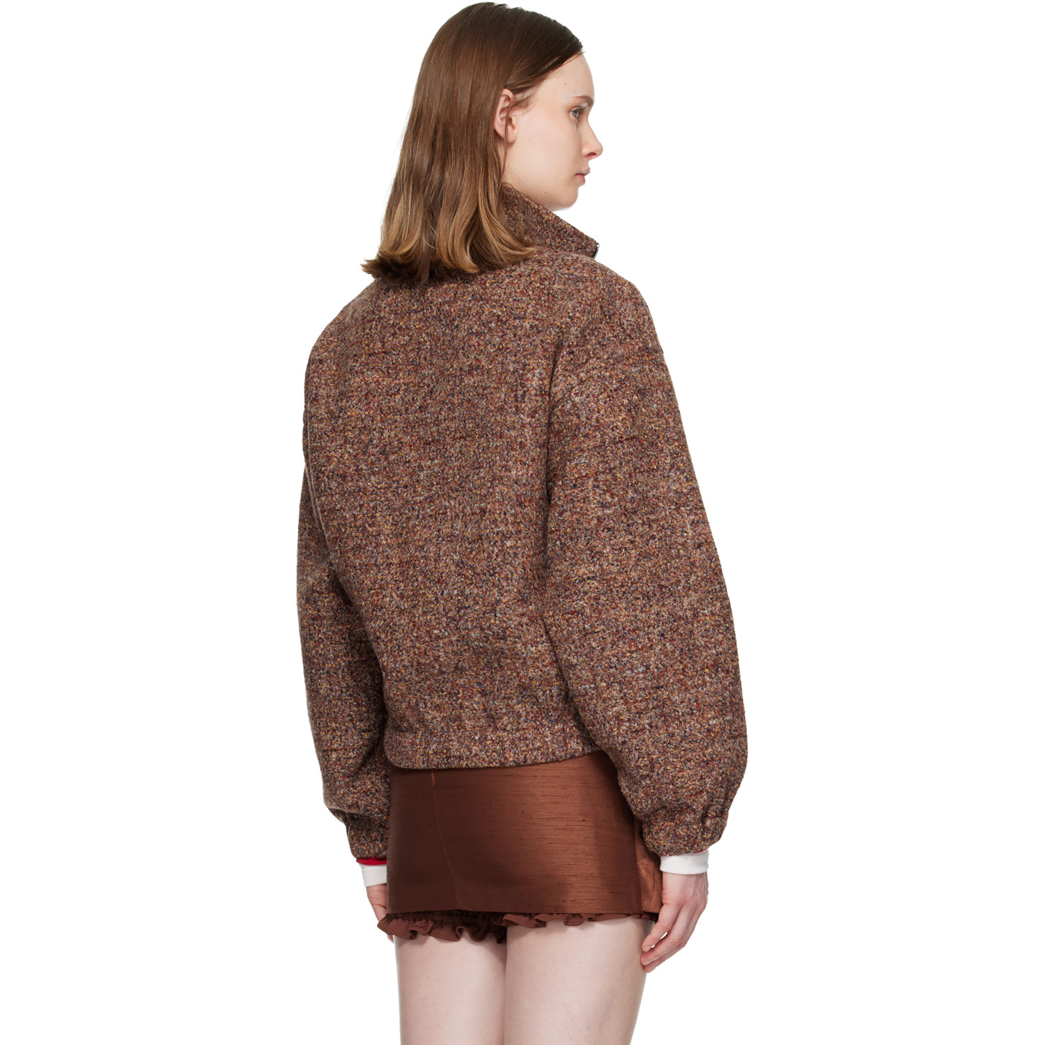 Shushu/tong Brown Stand Neck Pullover Sweater 