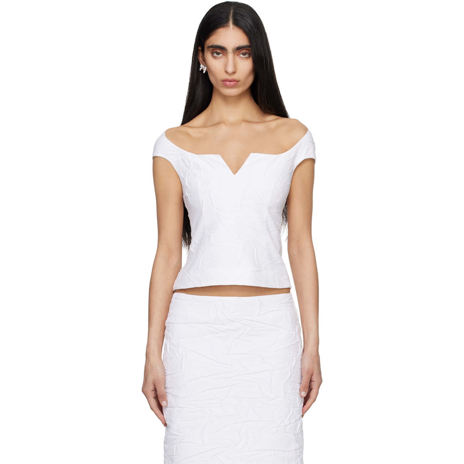 SHUSHU/TONG White Cut-Out U-Neck Crop Top