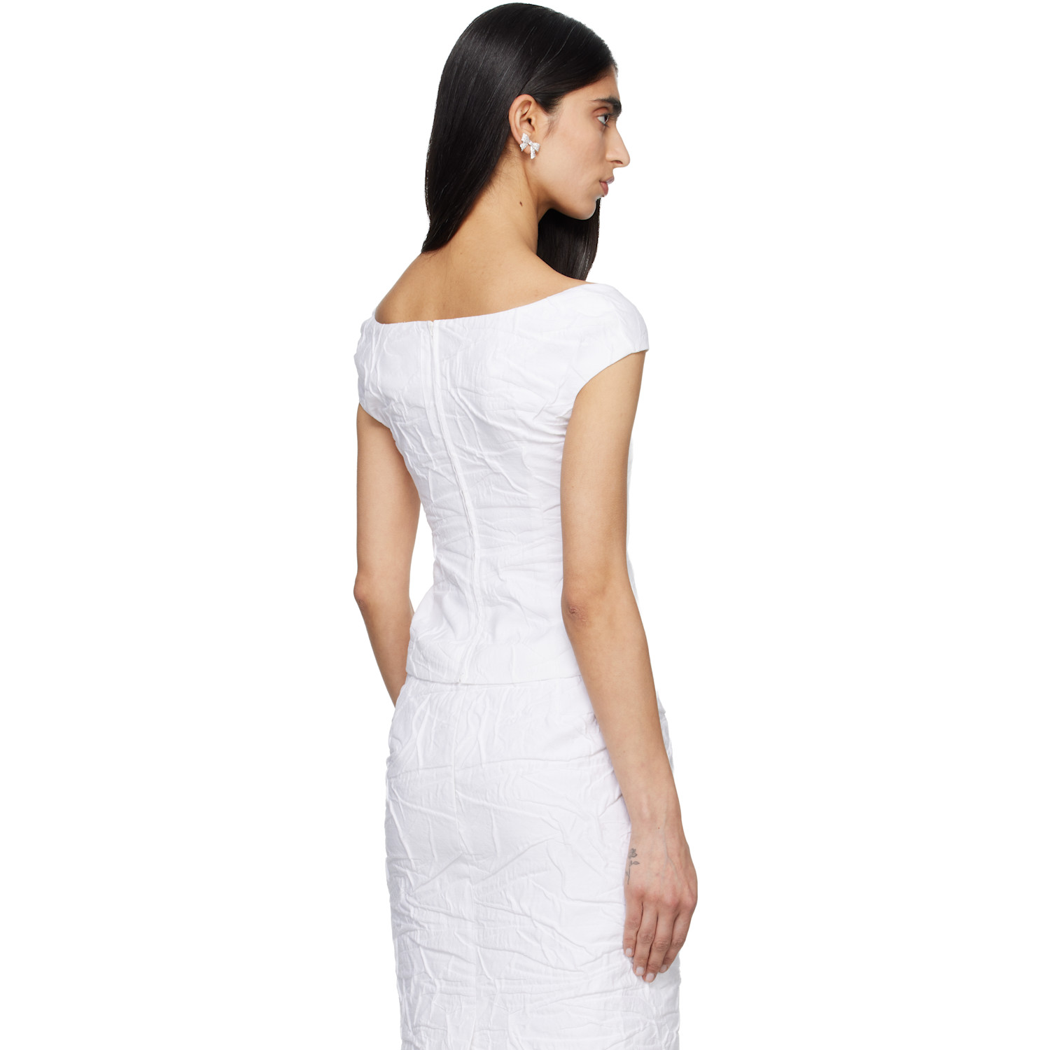  Shushu/tong White Cut-out U-neck Crop Top 
