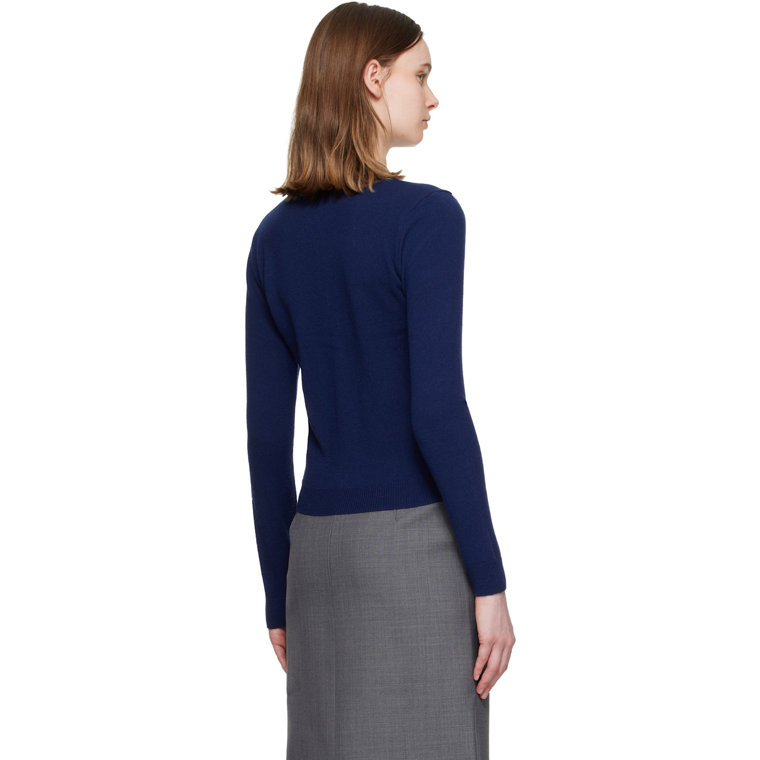  Shushu/tong Navy Pin-tuck & Threadwork Knit Sweater 