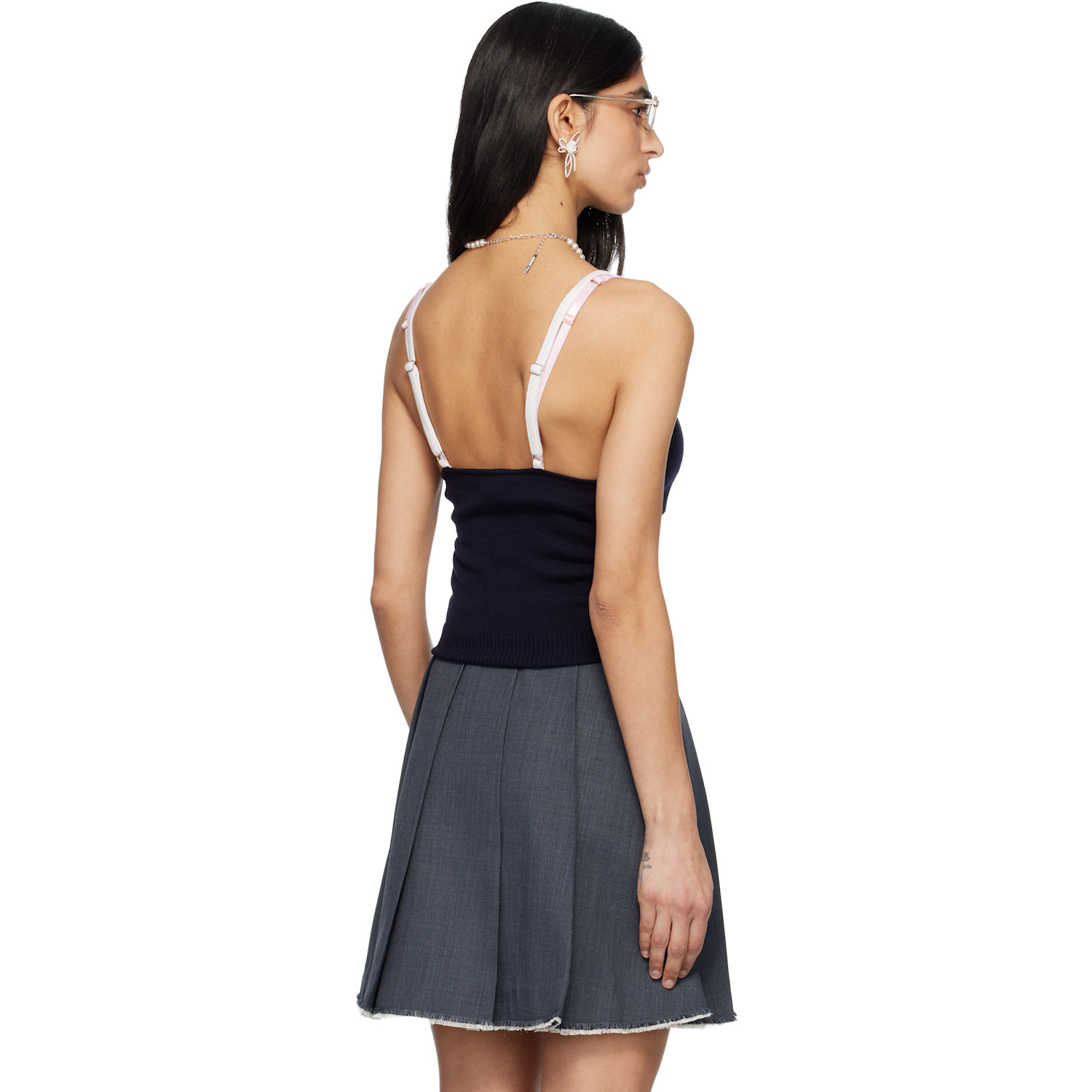  Shushu/tong Navy Patchwork Knit Sling Camisole 