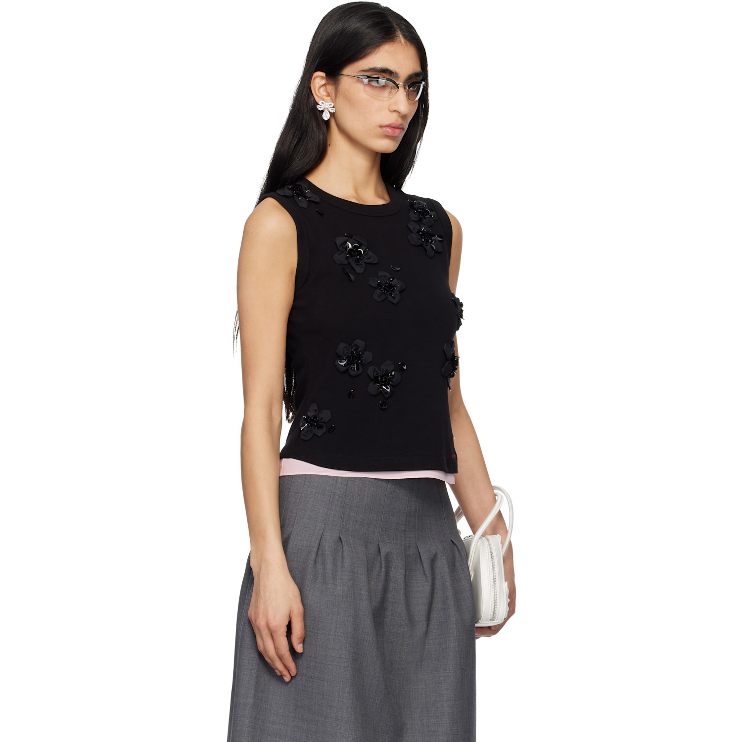  Shushu/tong Black 3d Flower Tank Top 