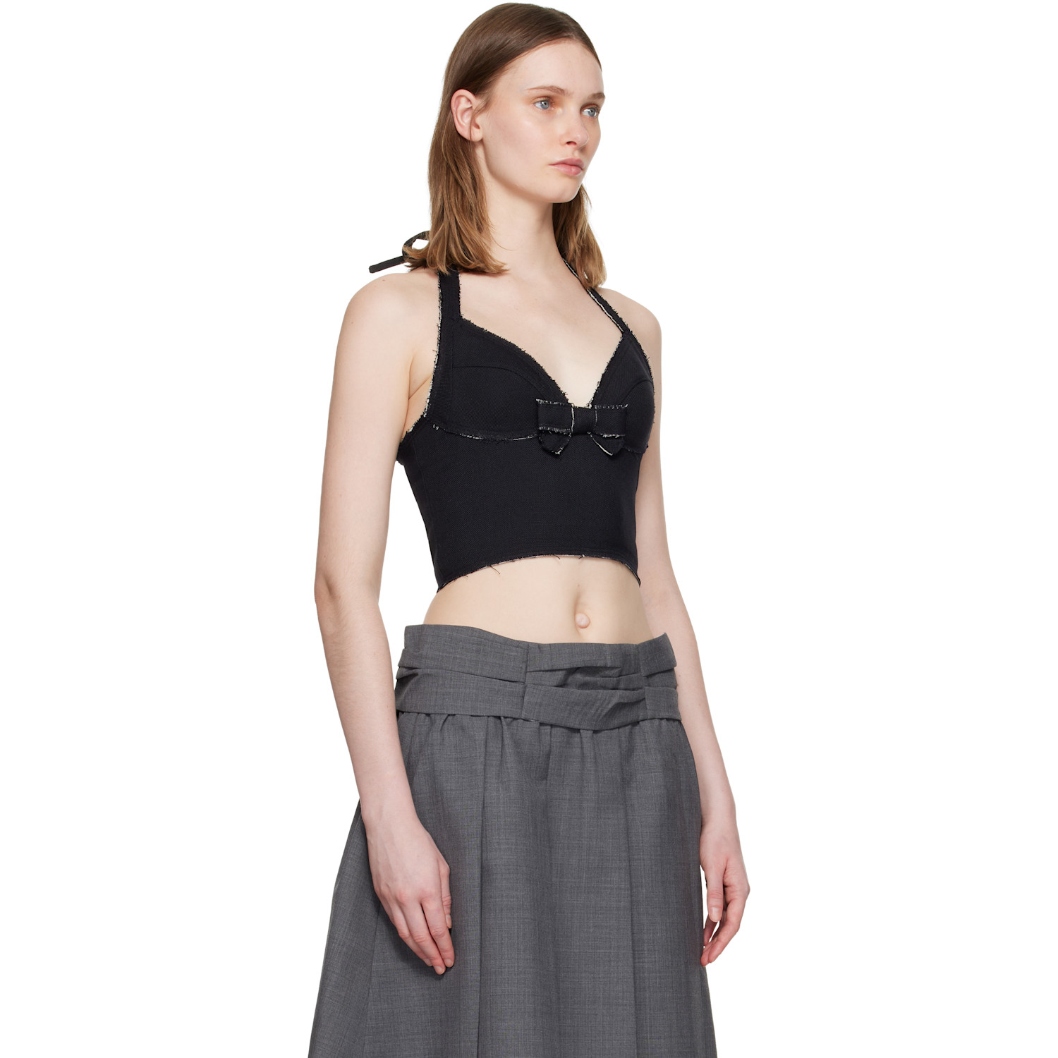  Shushu/tong Navy Halter Bow Tie Cami Top 