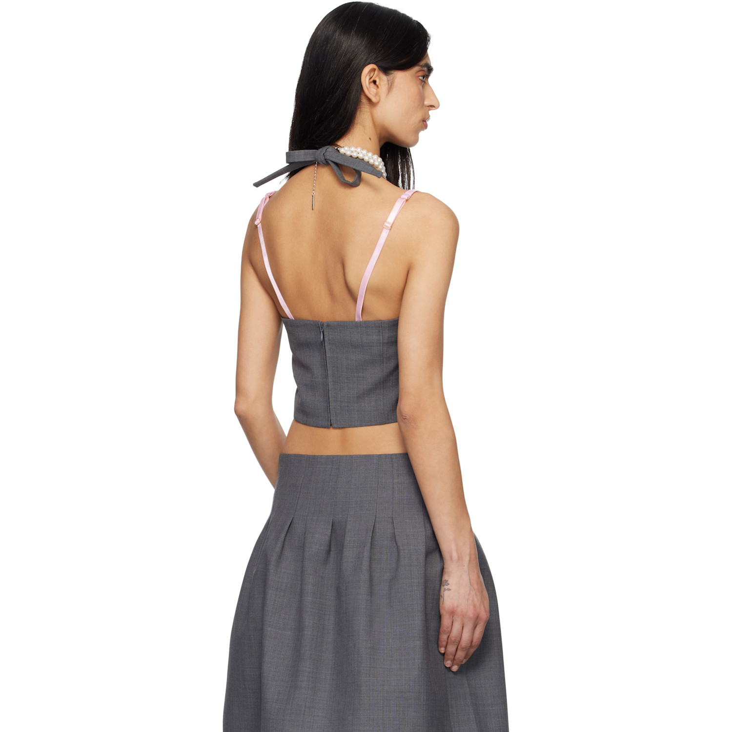  Shushu/tong Gray Halter Bow Tie Cami Top 