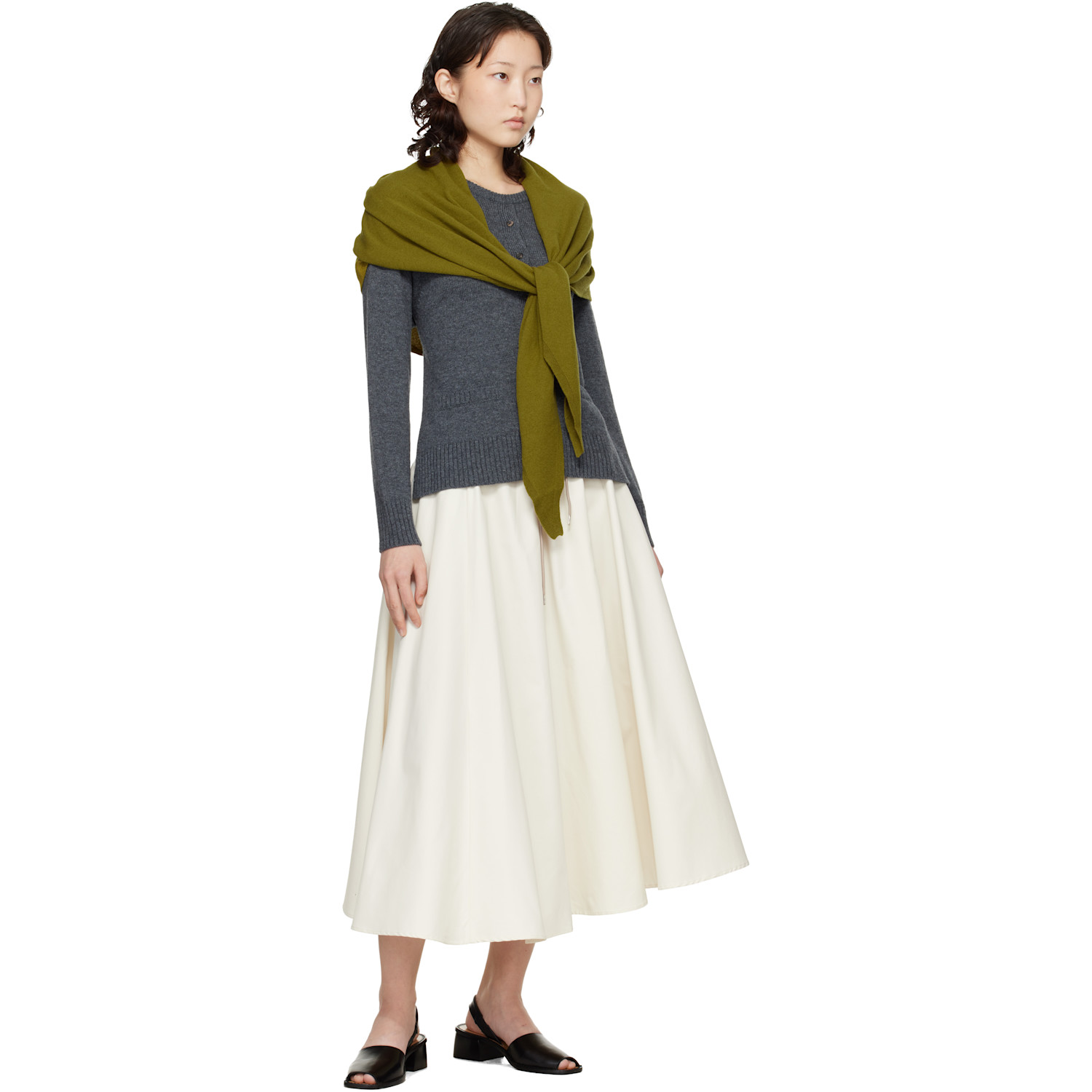  Cordera Green Merino Wool Bandana Scarf 