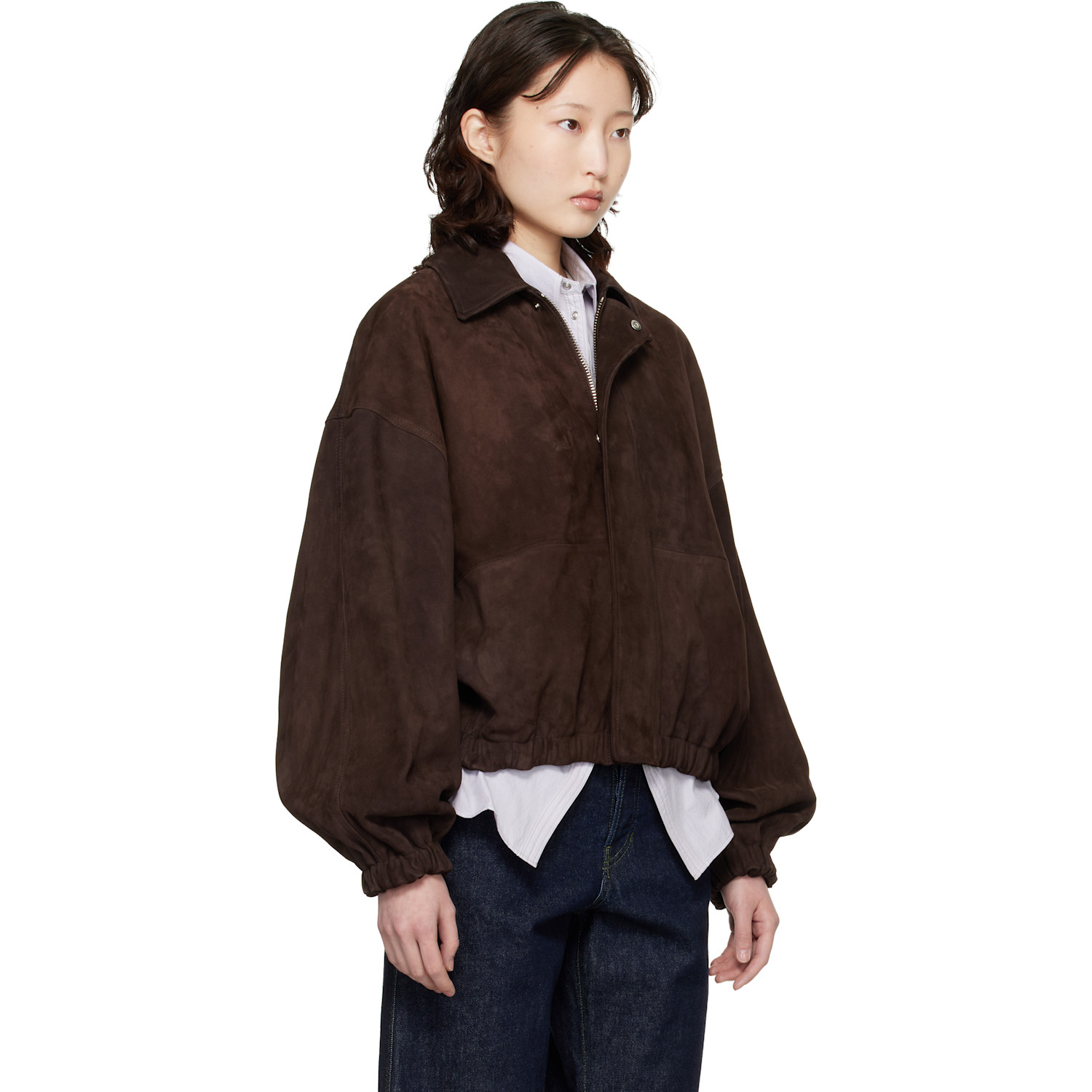  Cordera Brown Paneled Suede Bomber Jacket 