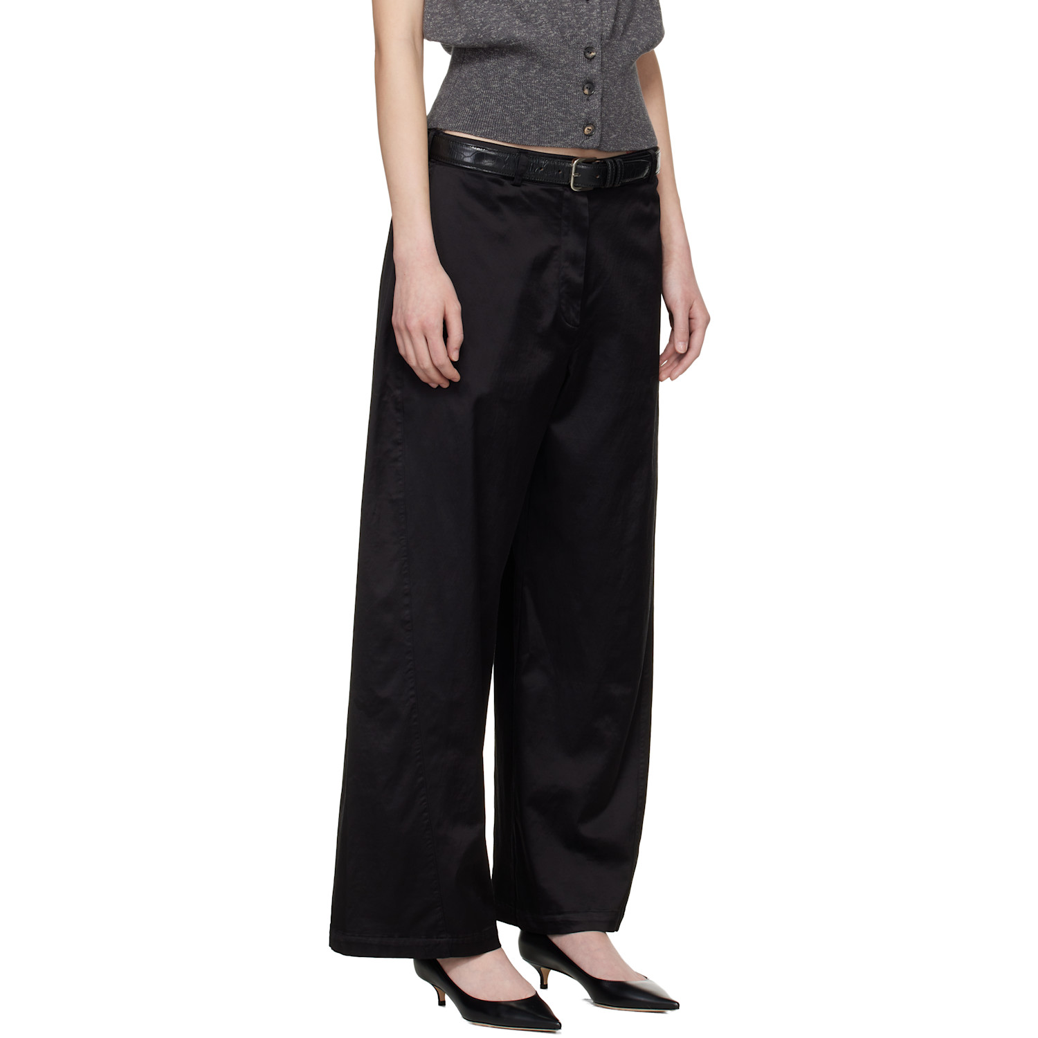  Cordera Black Satin Straight Trousers 