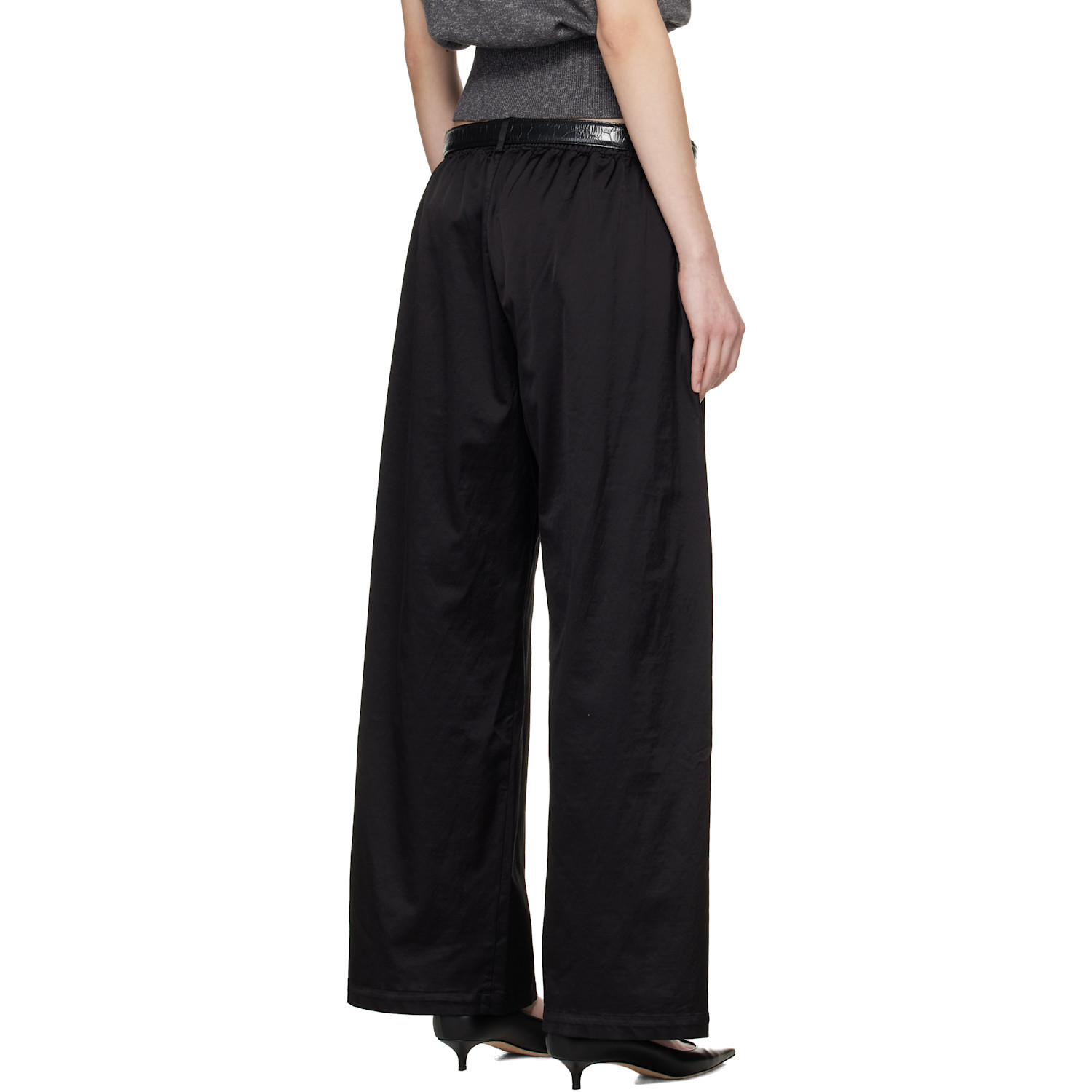  Cordera Black Satin Straight Trousers 