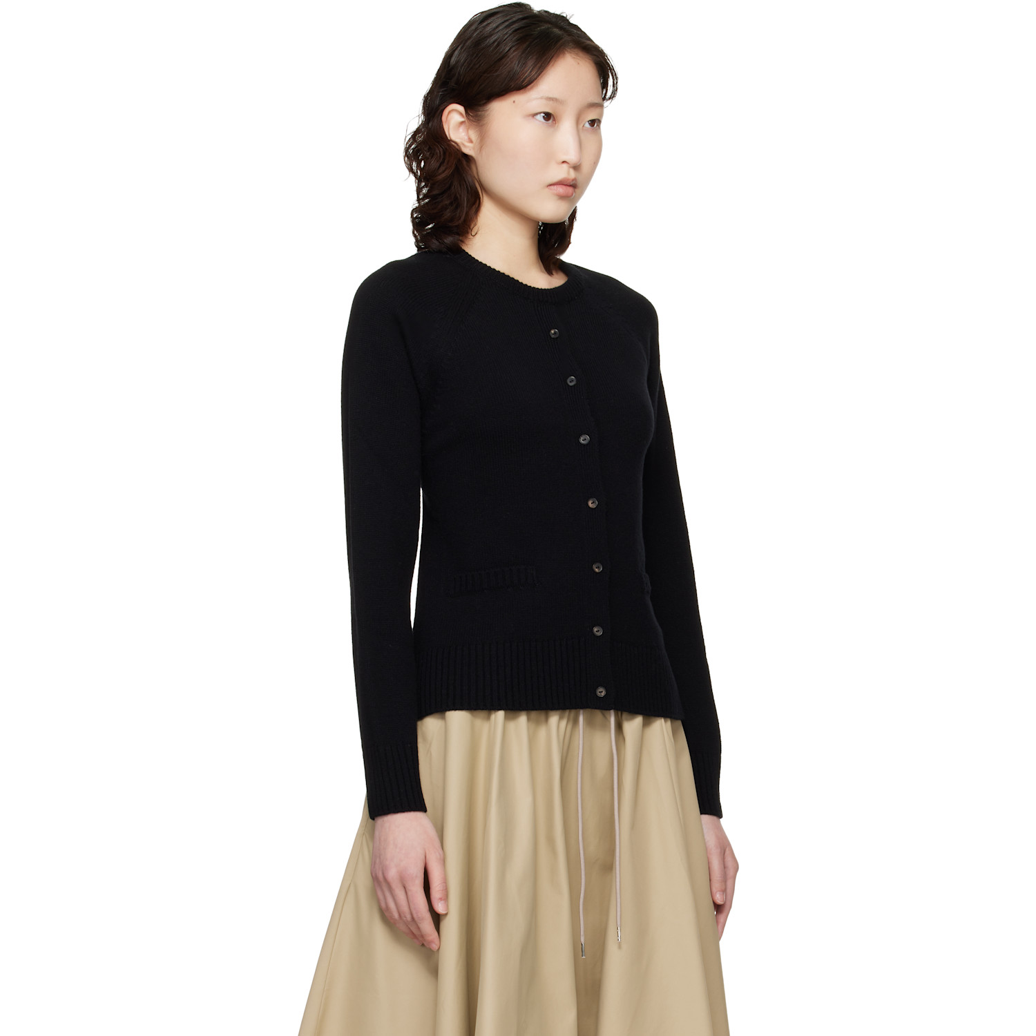  Cordera Black Merino Wool Open-back Cardigan 