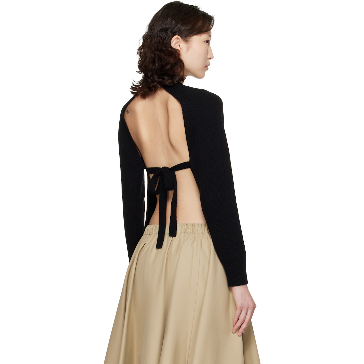  Cordera Black Merino Wool Open-back Cardigan 