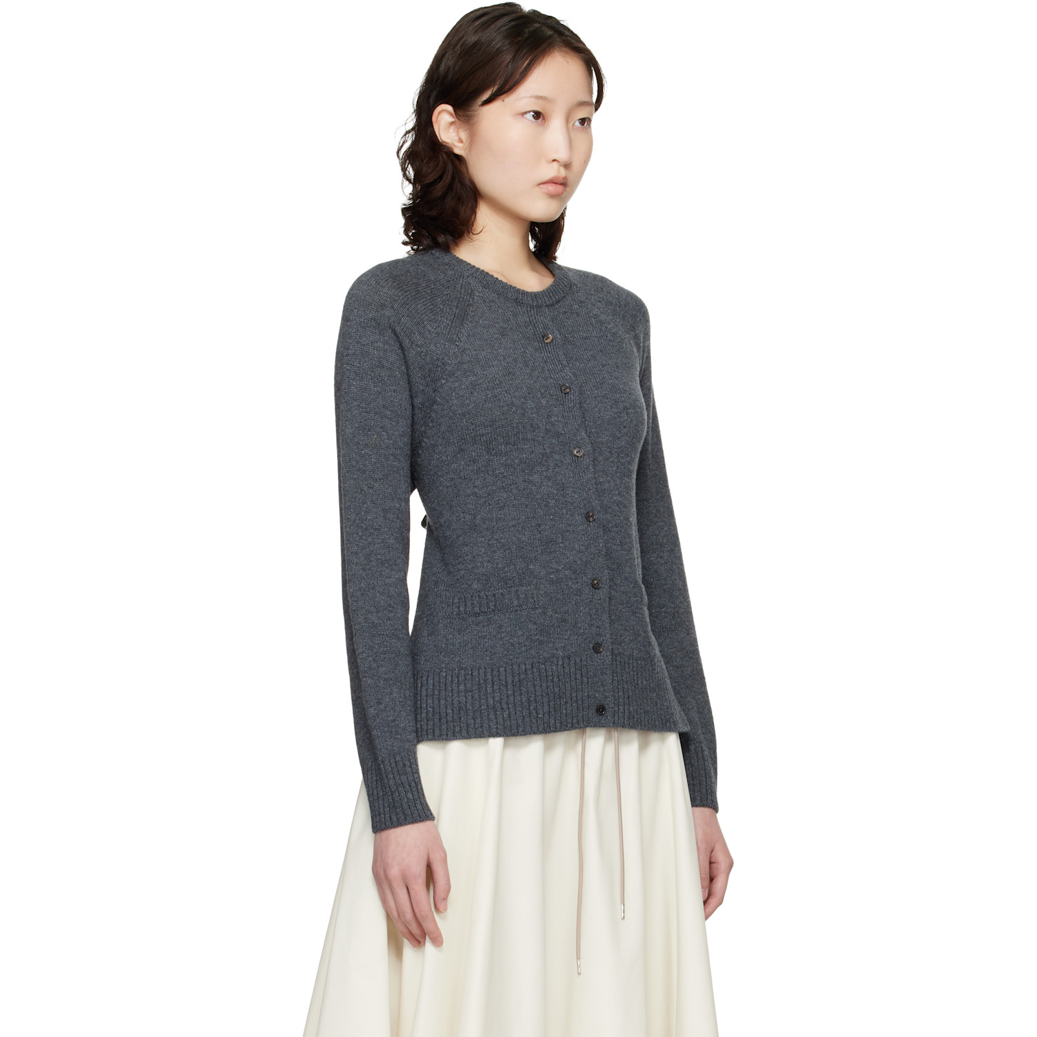  Cordera Gray Merino Wool Open-back Cardigan 