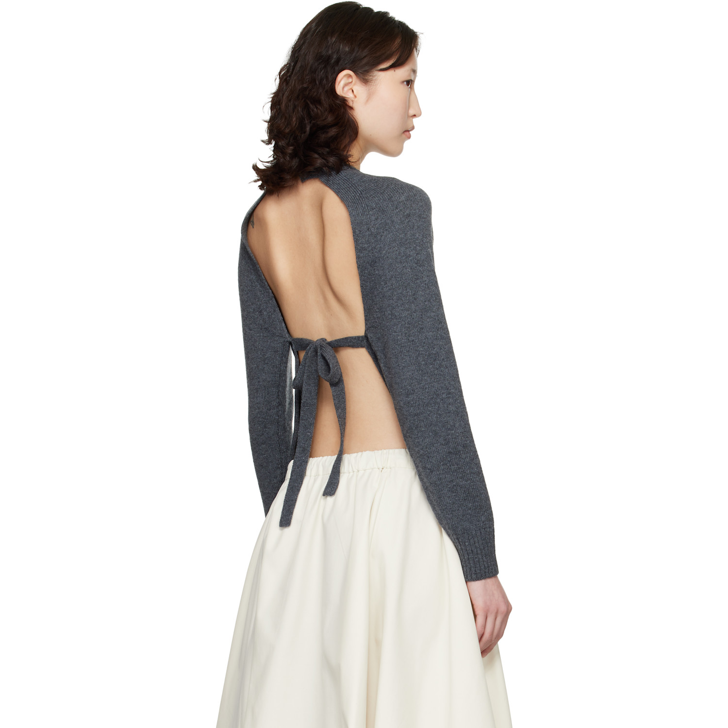  Cordera Gray Merino Wool Open-back Cardigan 