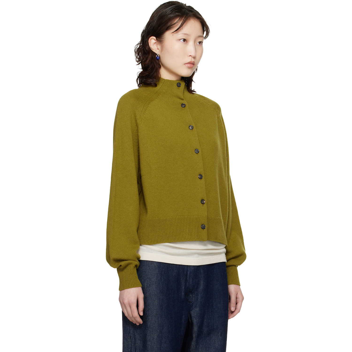  Cordera Green Merino Wool Perkins Cardigan 