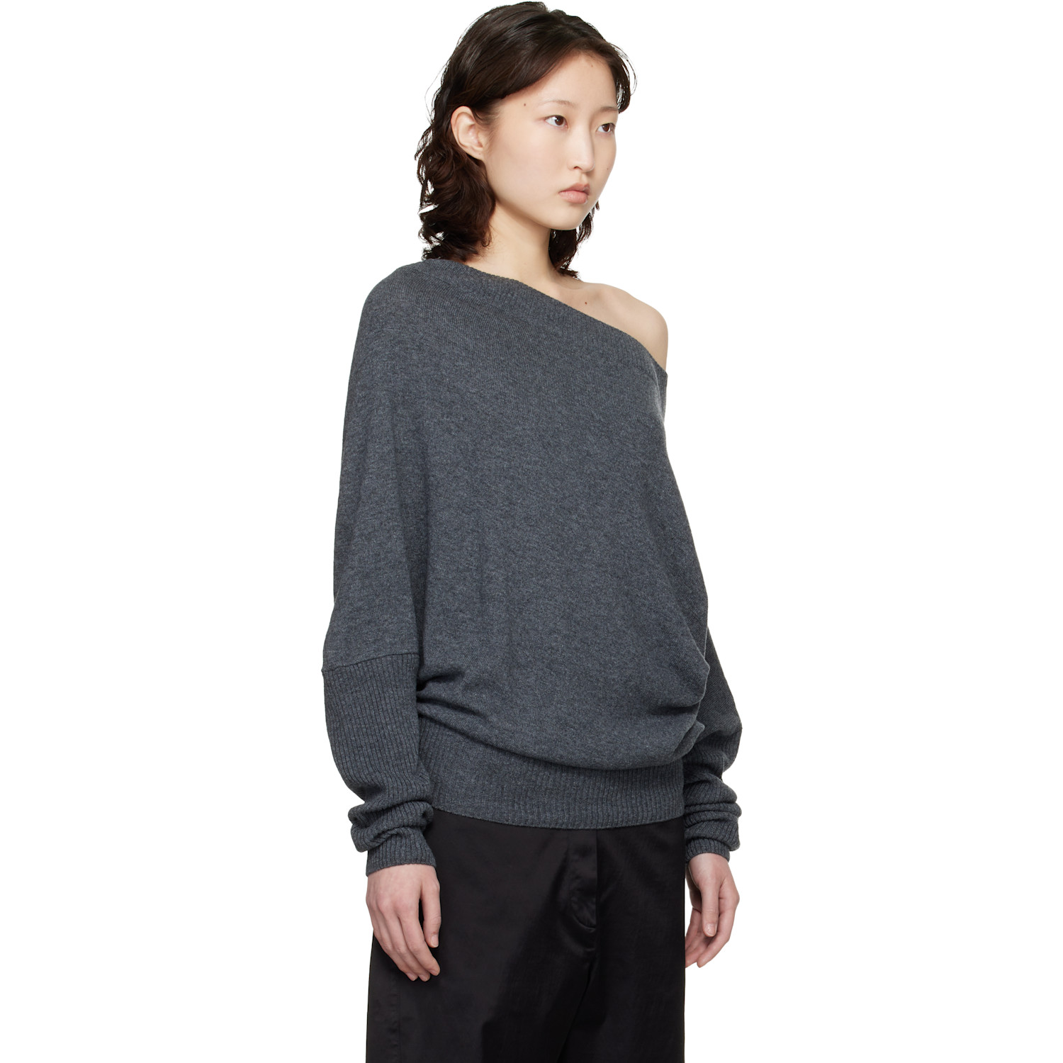  Cordera Gray Merino Wool Off-shoulder Sweater 