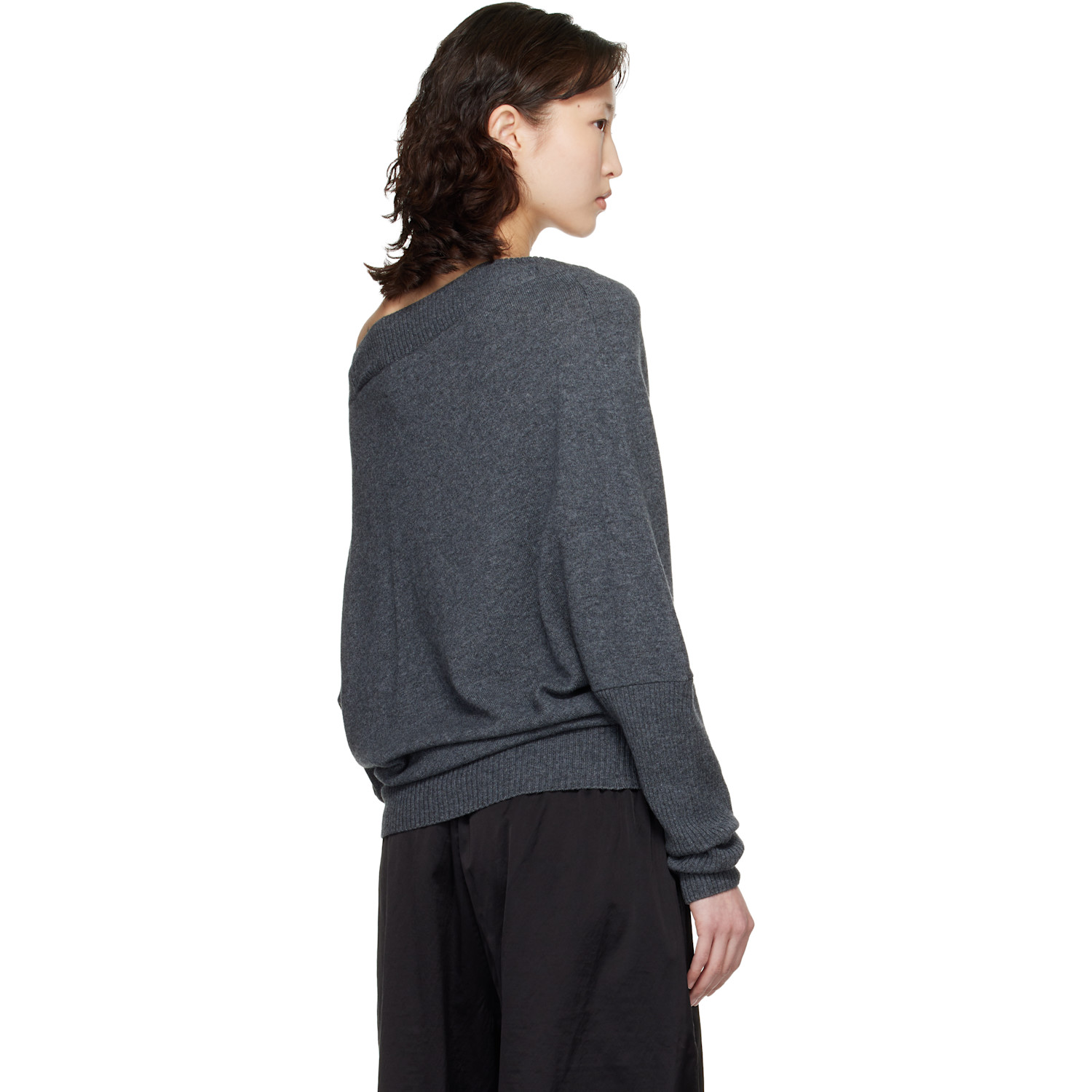  Cordera Gray Merino Wool Off-shoulder Sweater 