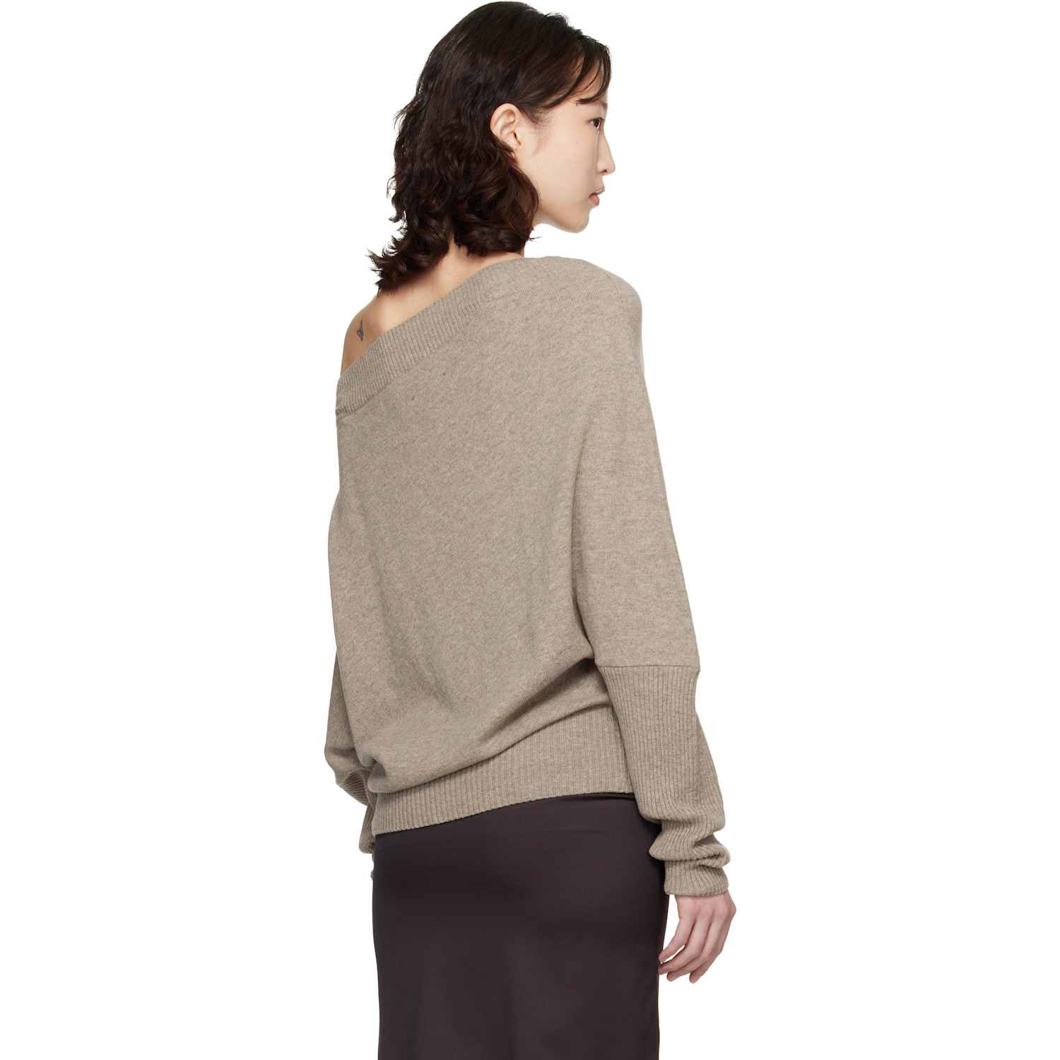  Cordera Taupe Merino Wool Off-shoulder Sweater 