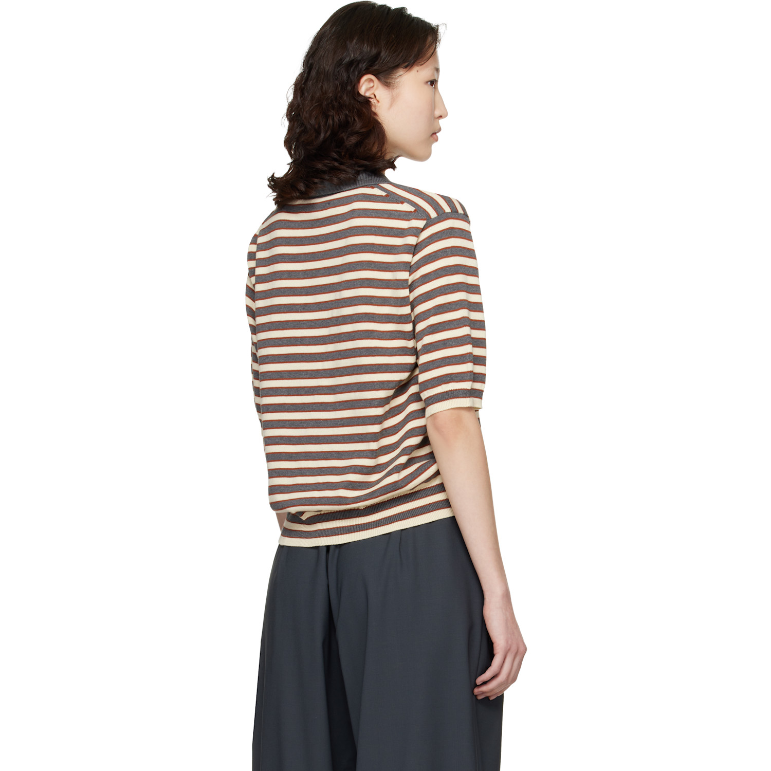  Cordera Gray & Off-white Organic Cotton Striped Polo 