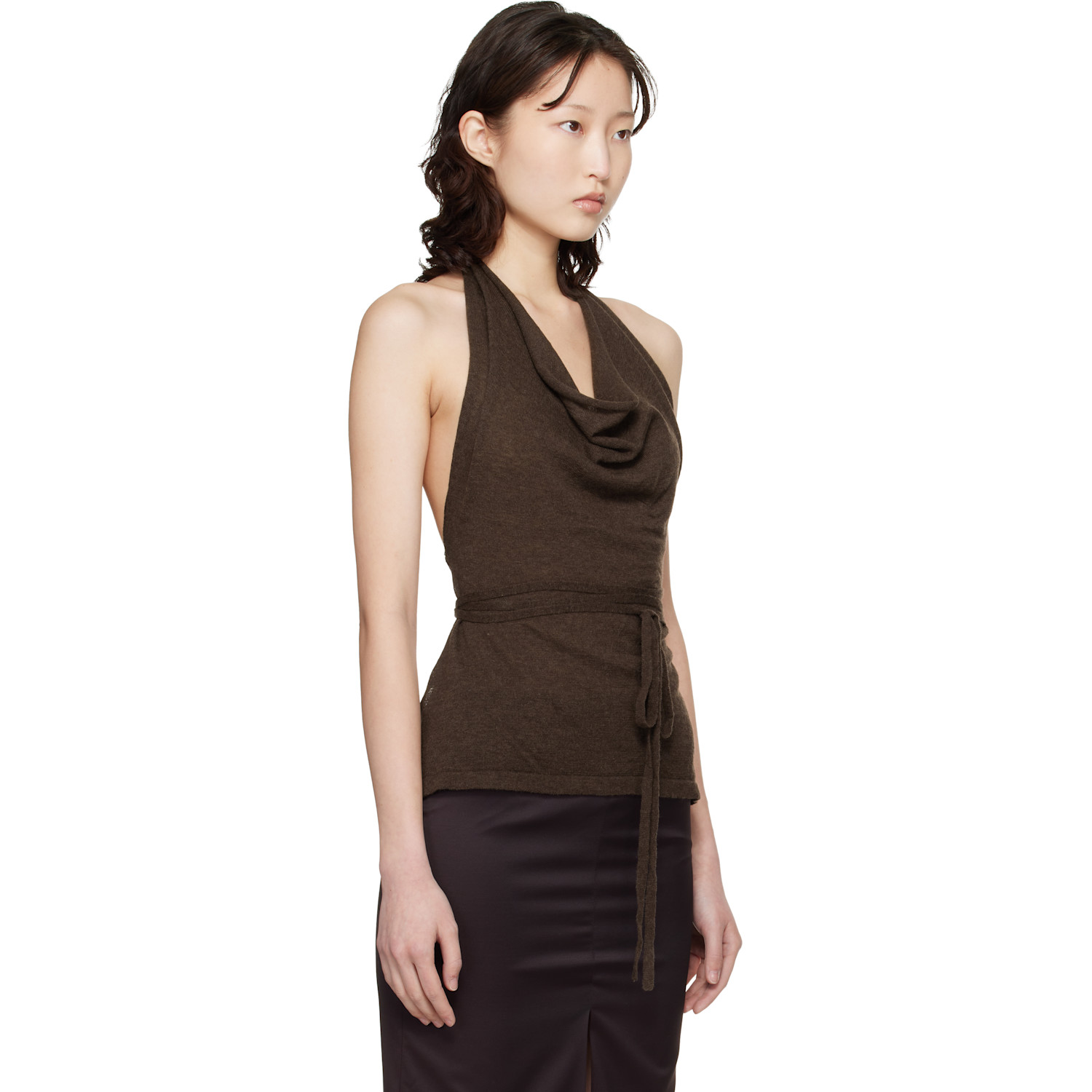  Cordera Brown Merino Wool Tie Top 