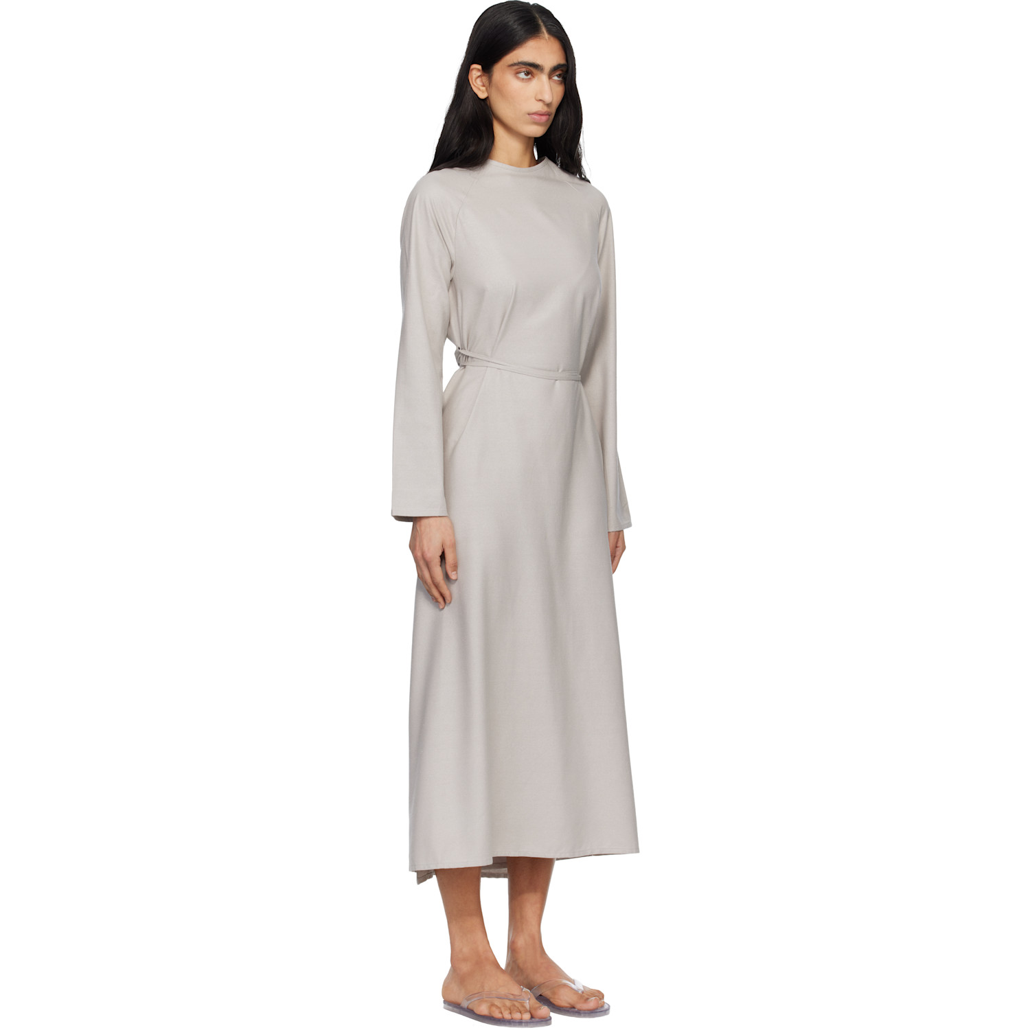  Baserange Taupe Long Sleeve Apron Maxi Dress 