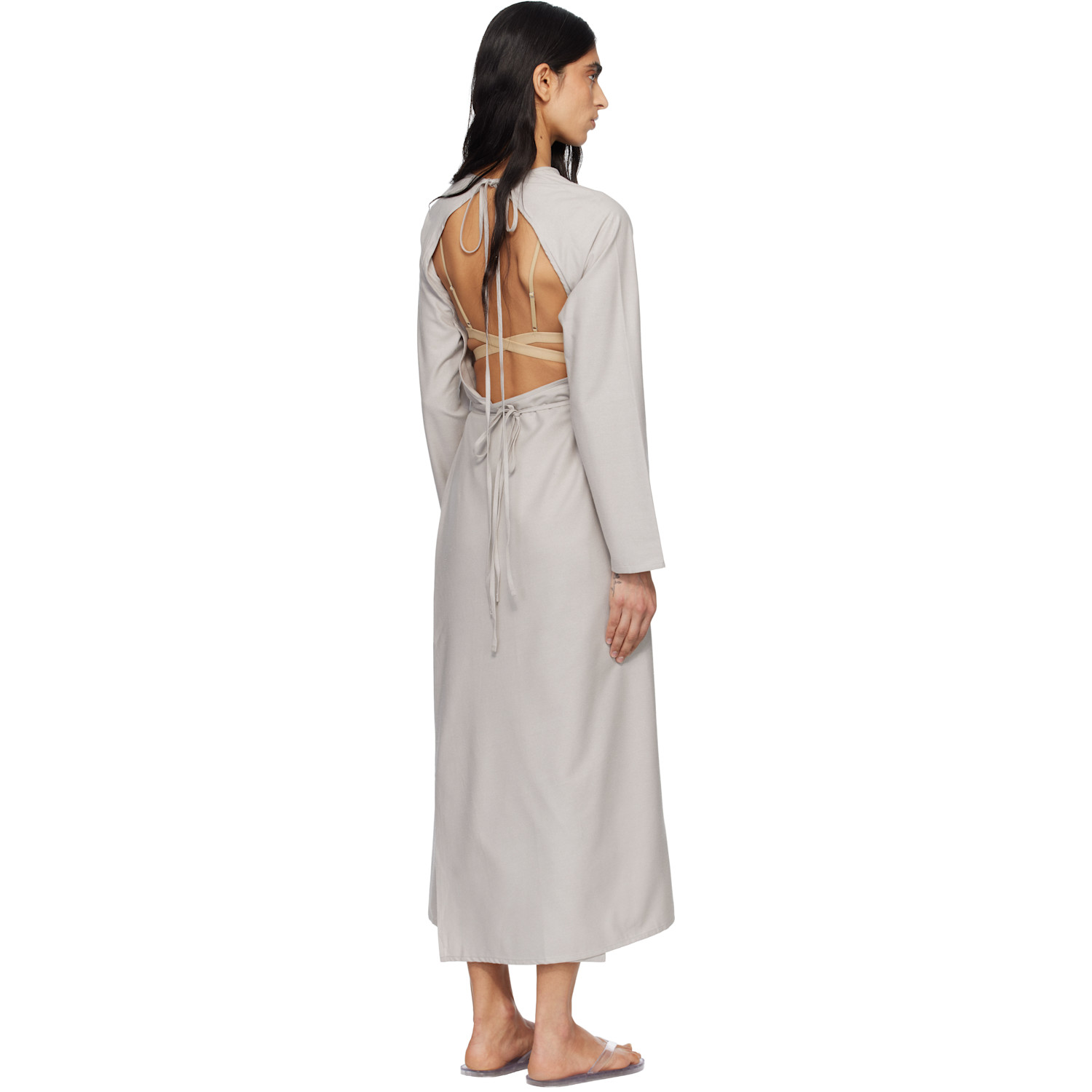  Baserange Taupe Long Sleeve Apron Maxi Dress 