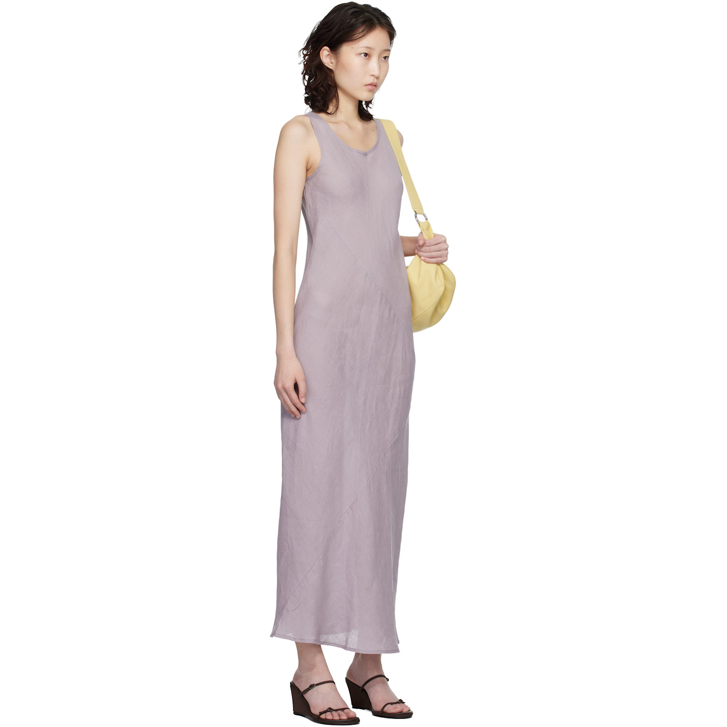  Baserange Purple Fine Linen Larva Midi Dress 