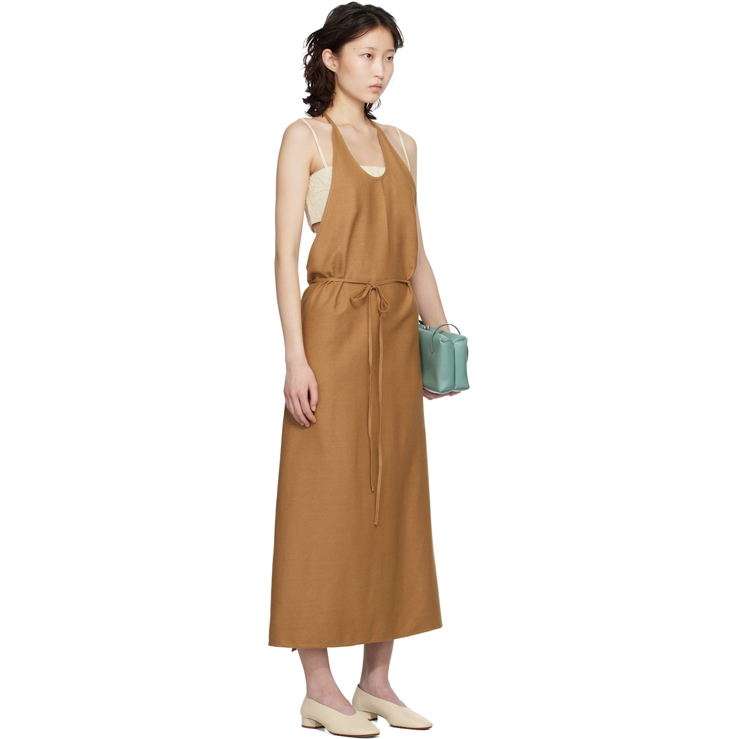  Baserange Tan Wild Silk Apron Midi Dress 