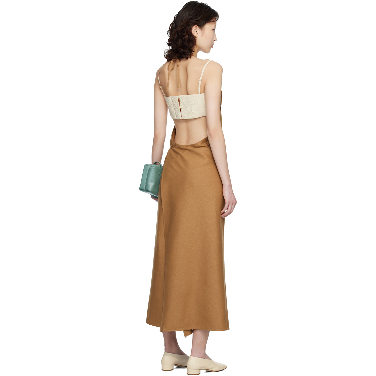  Baserange Tan Wild Silk Apron Midi Dress 