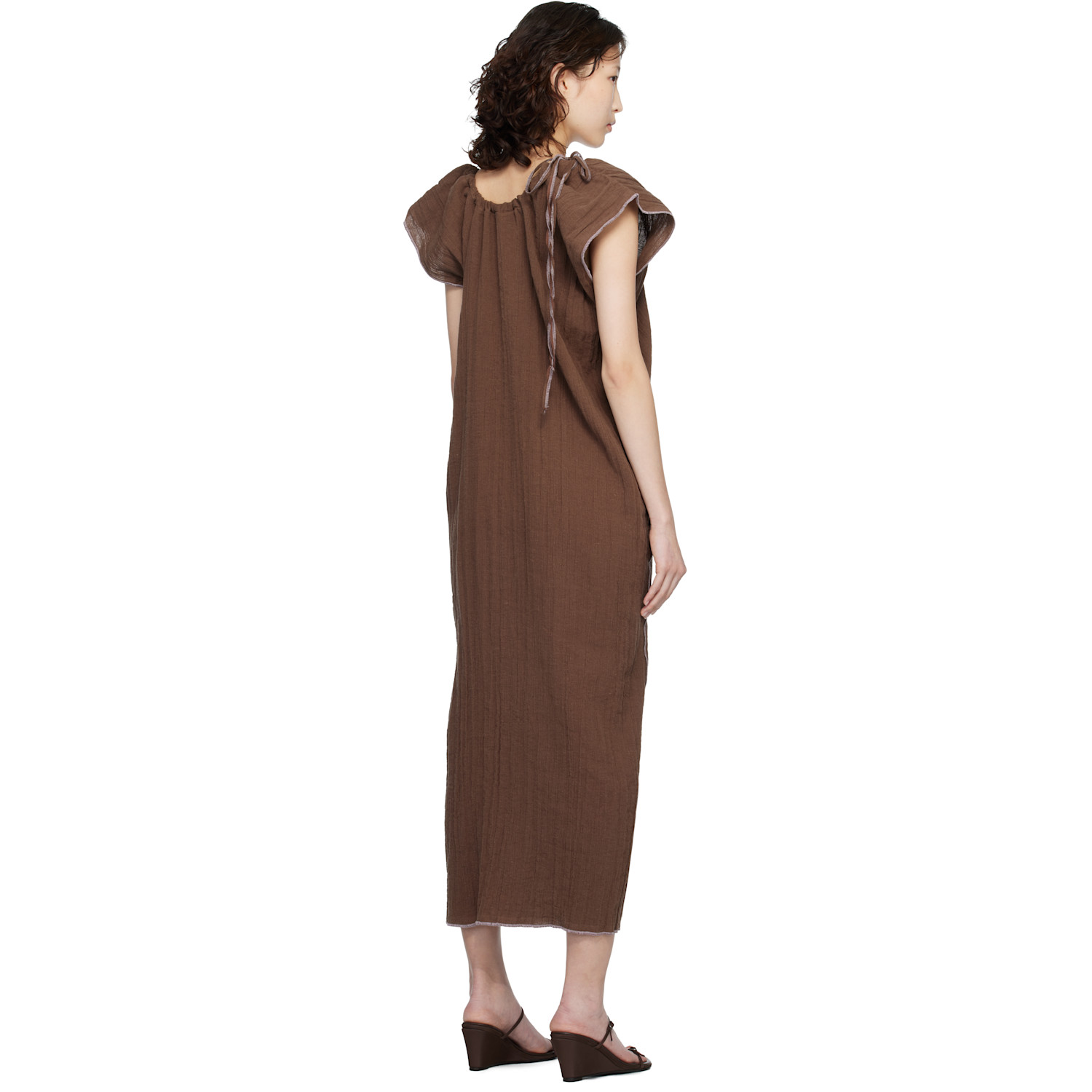  Baserange Brown Max Crinkle Linen Maxi Dress 