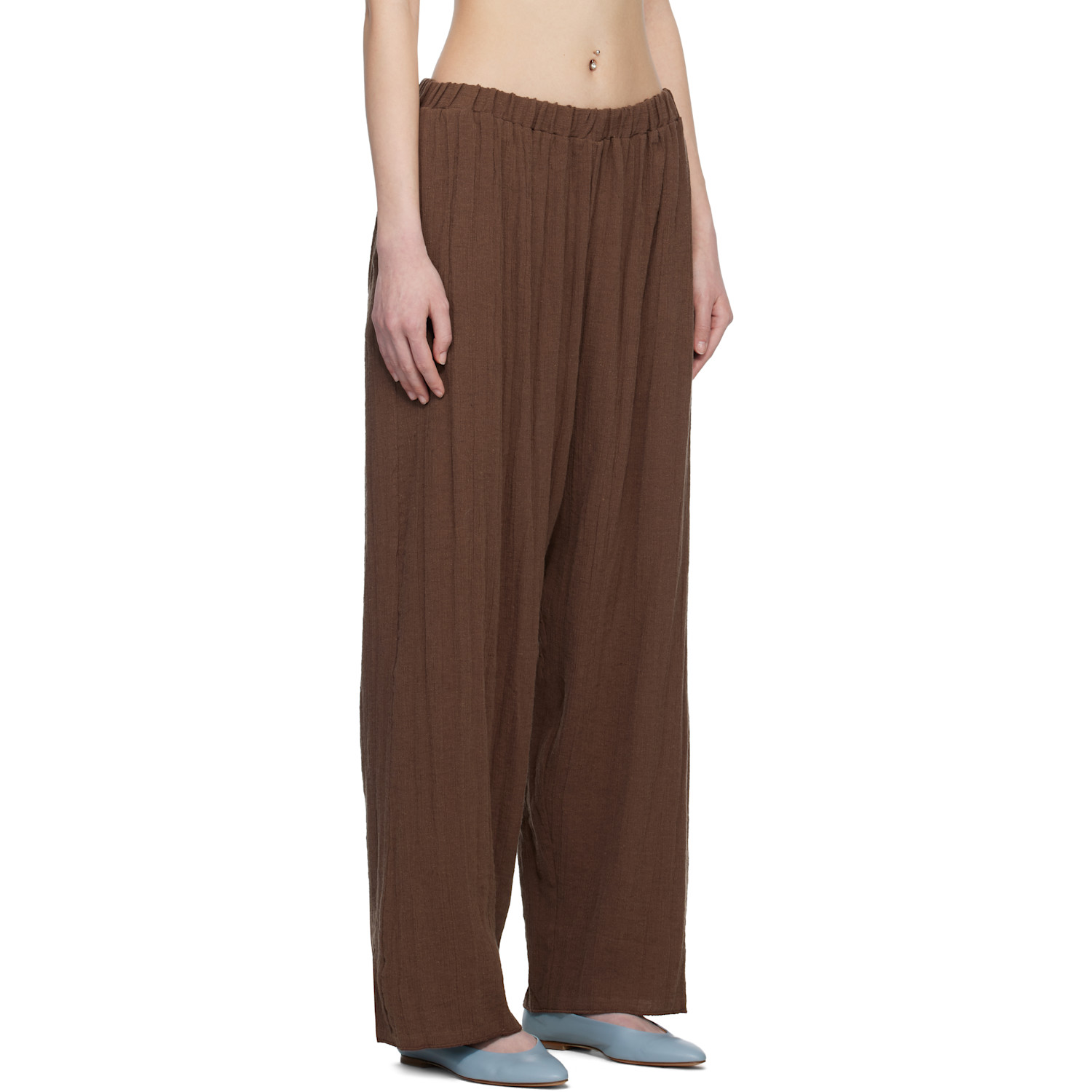  Baserange Brown Crinkle Linen Folio Lounge Pants 