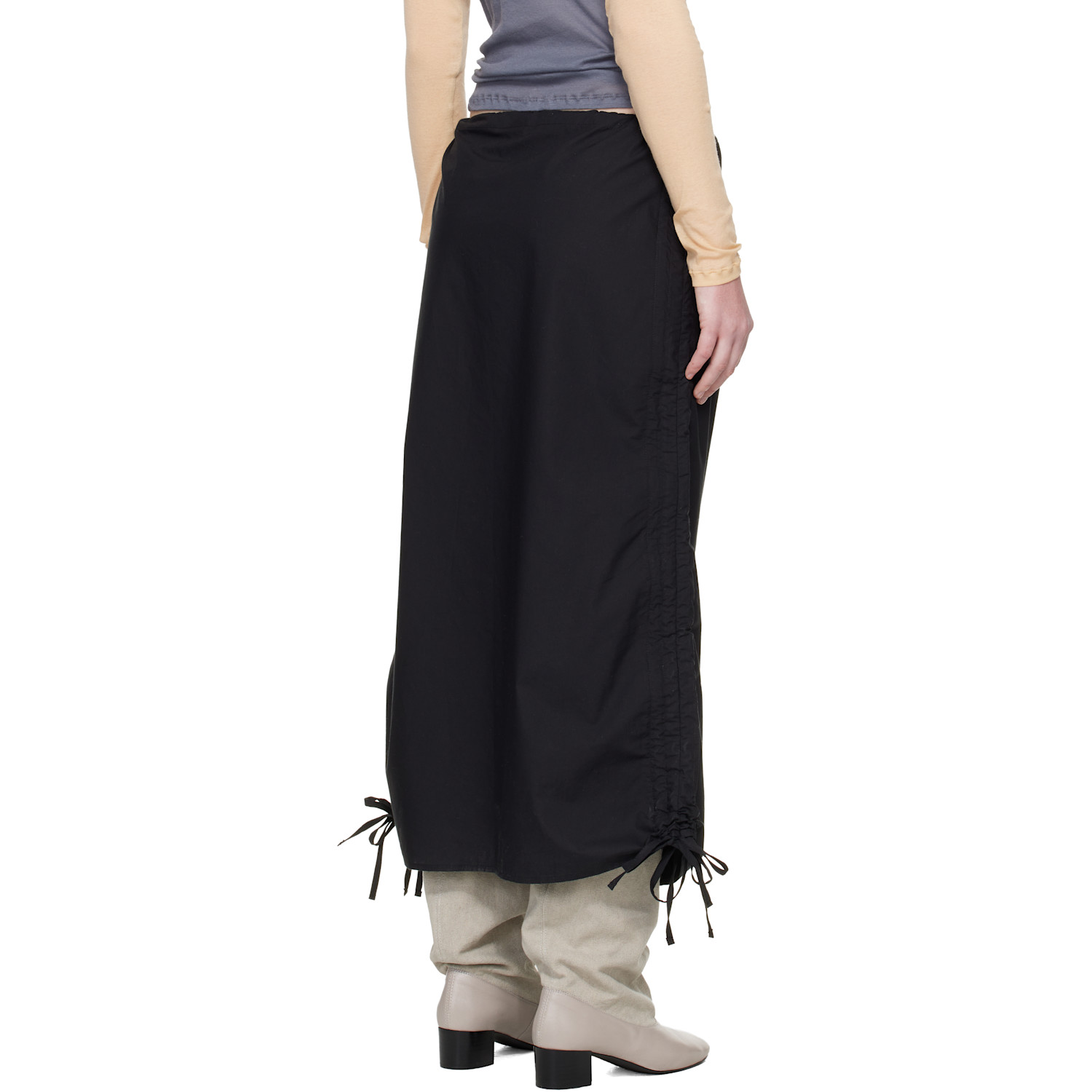  Baserange Black Pictorial Strap Midi Skirt 