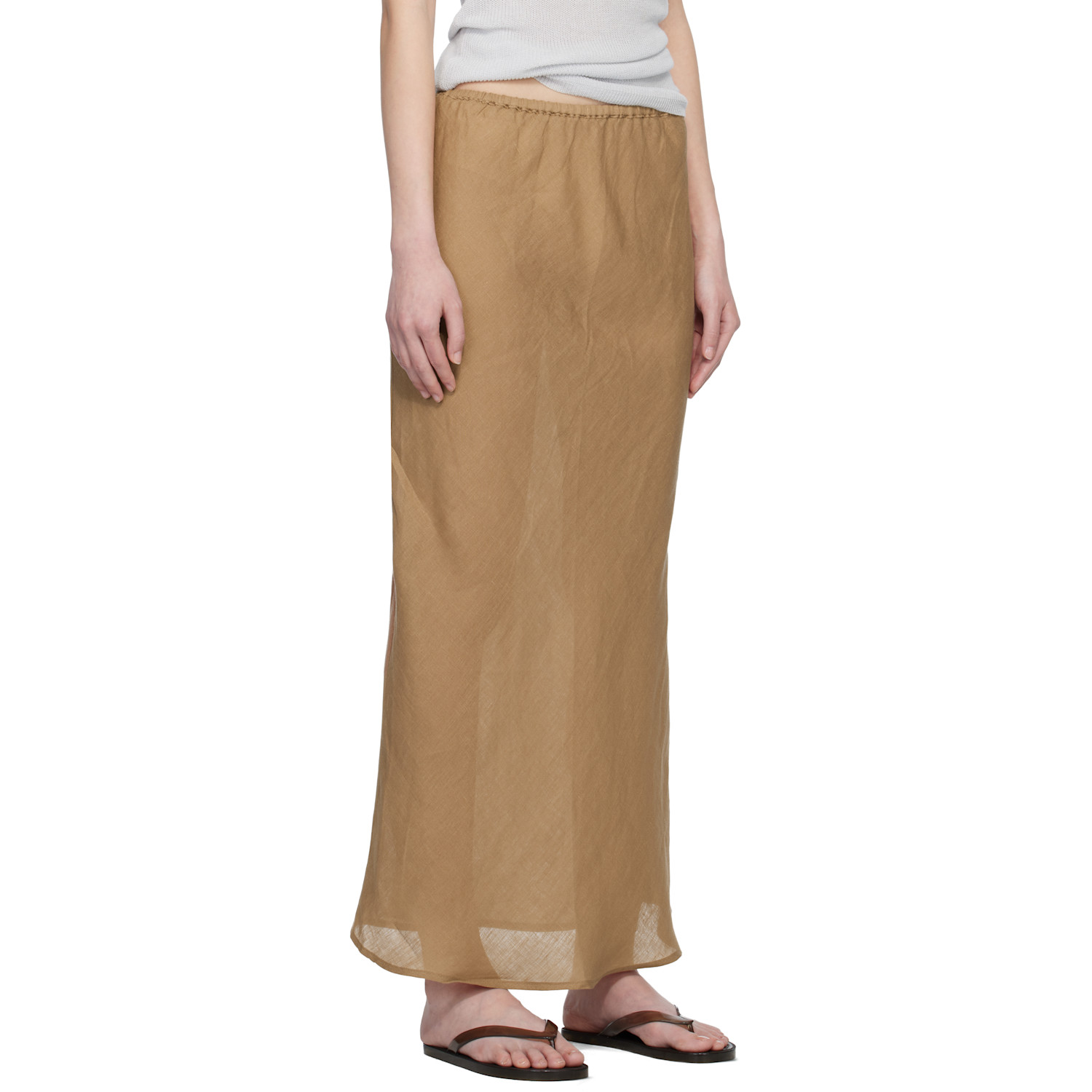  Baserange Tan Fine Linen Dydine Maxi Skirt 